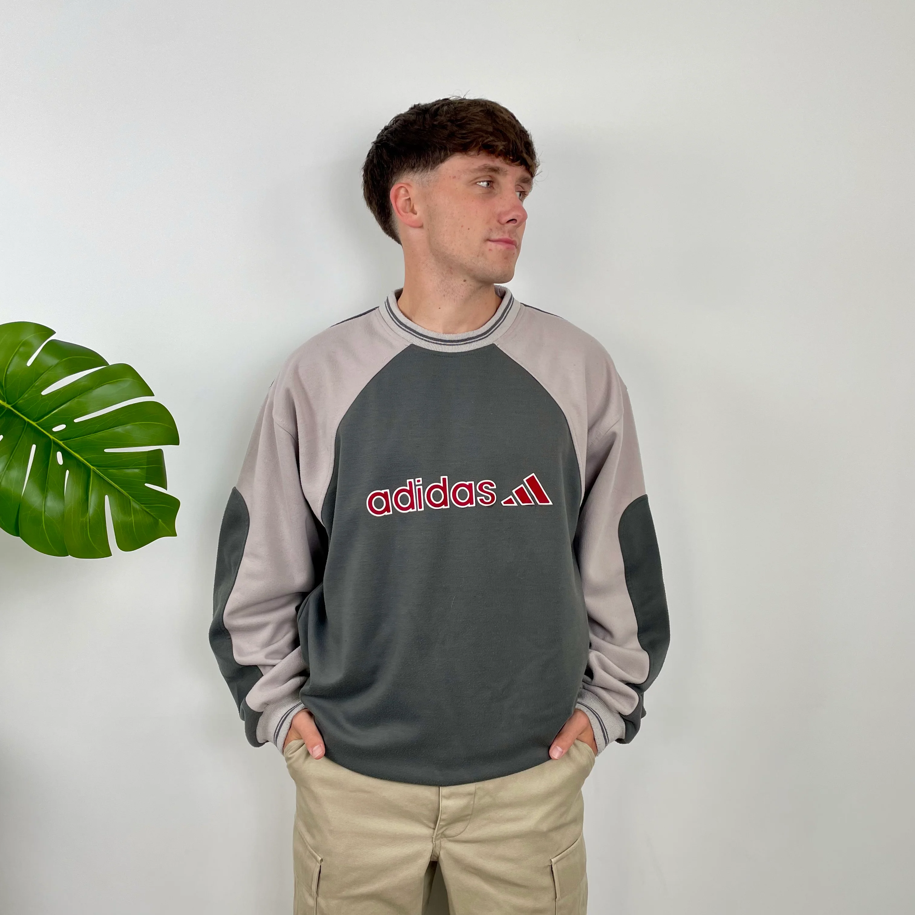 Adidas Grey Embroidered Spell Out Sweatshirt (L) - Image 2