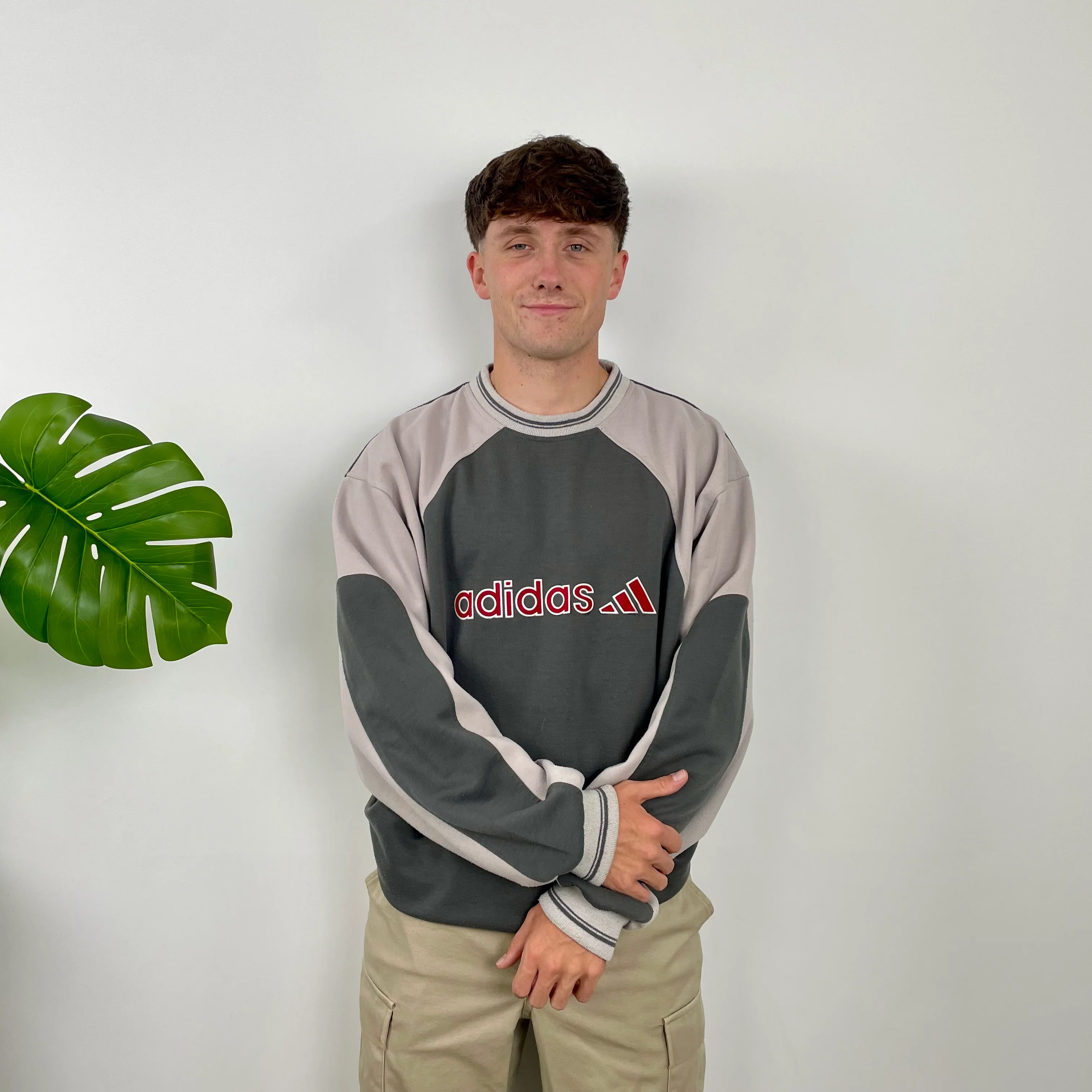Adidas Grey Embroidered Spell Out Sweatshirt (L) - Image 3