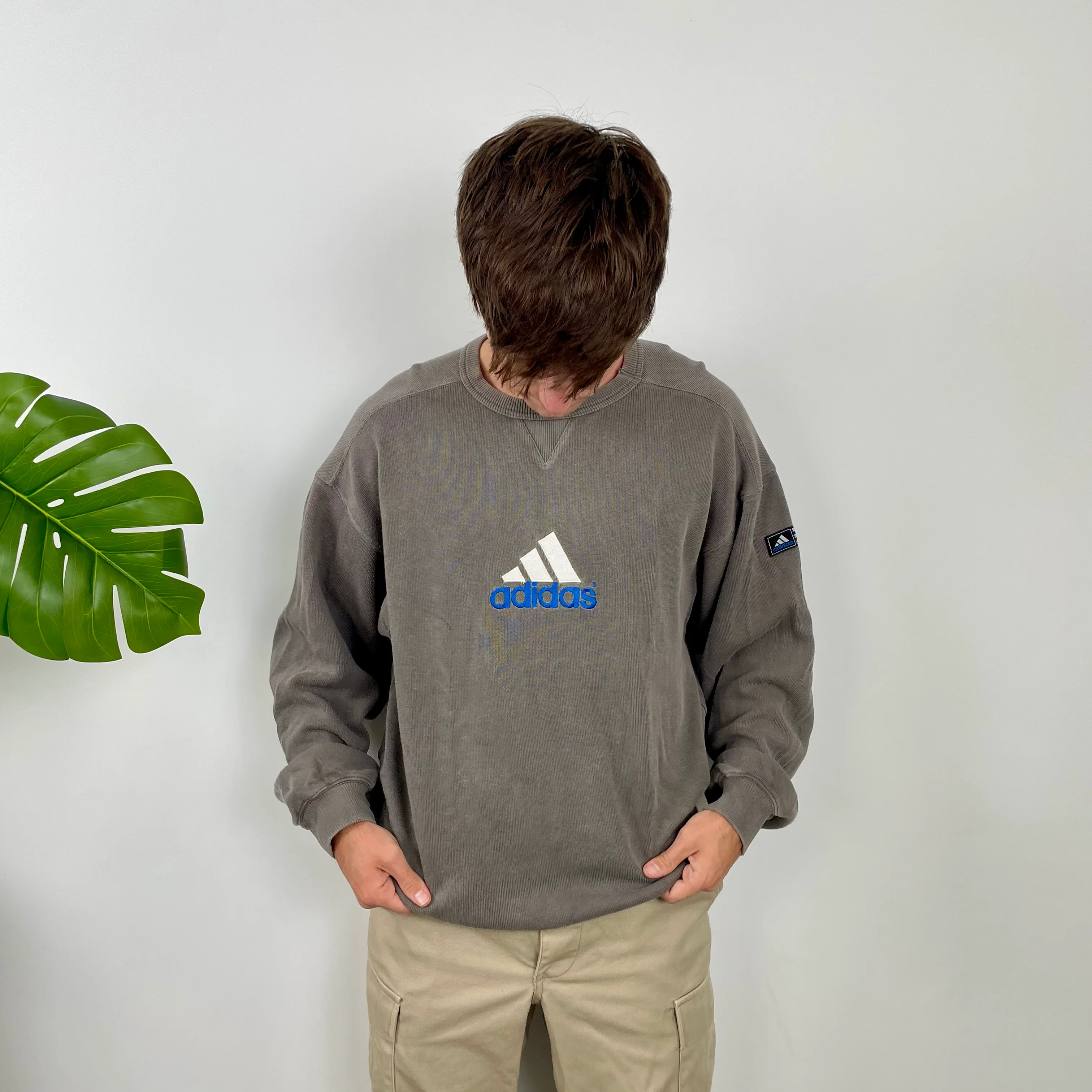 Adidas Grey Embroidered Spell Out Sweatshirt (L) - Image 3