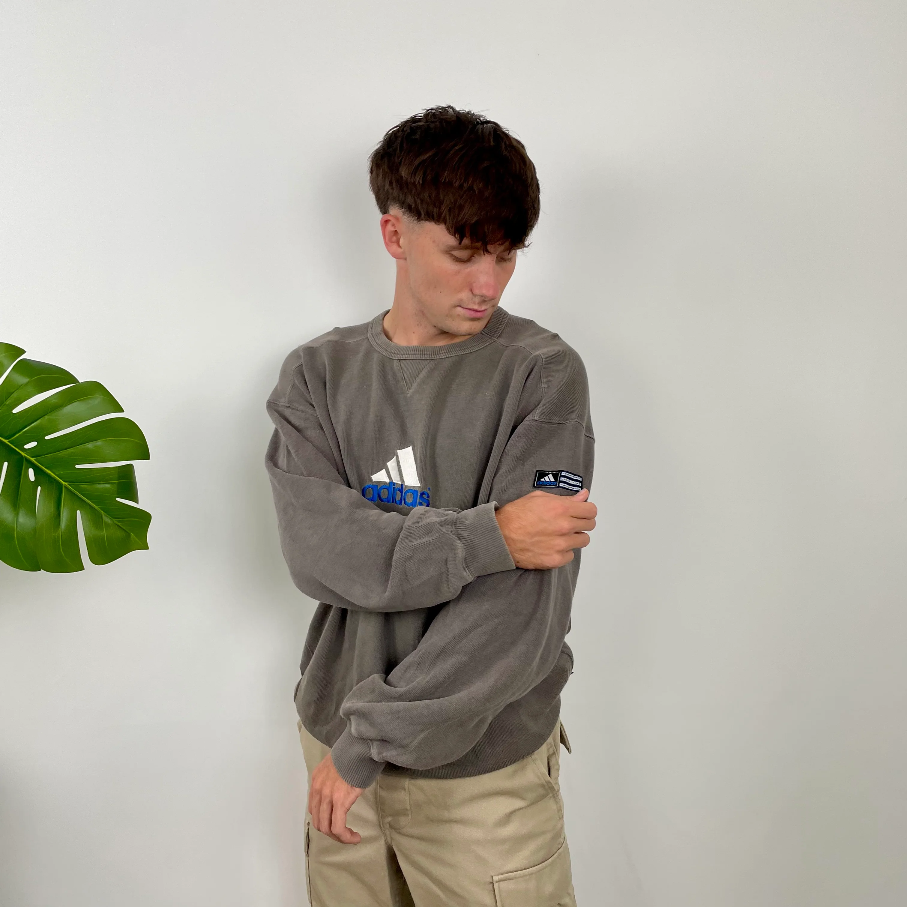 Adidas Grey Embroidered Spell Out Sweatshirt (L) - Image 5