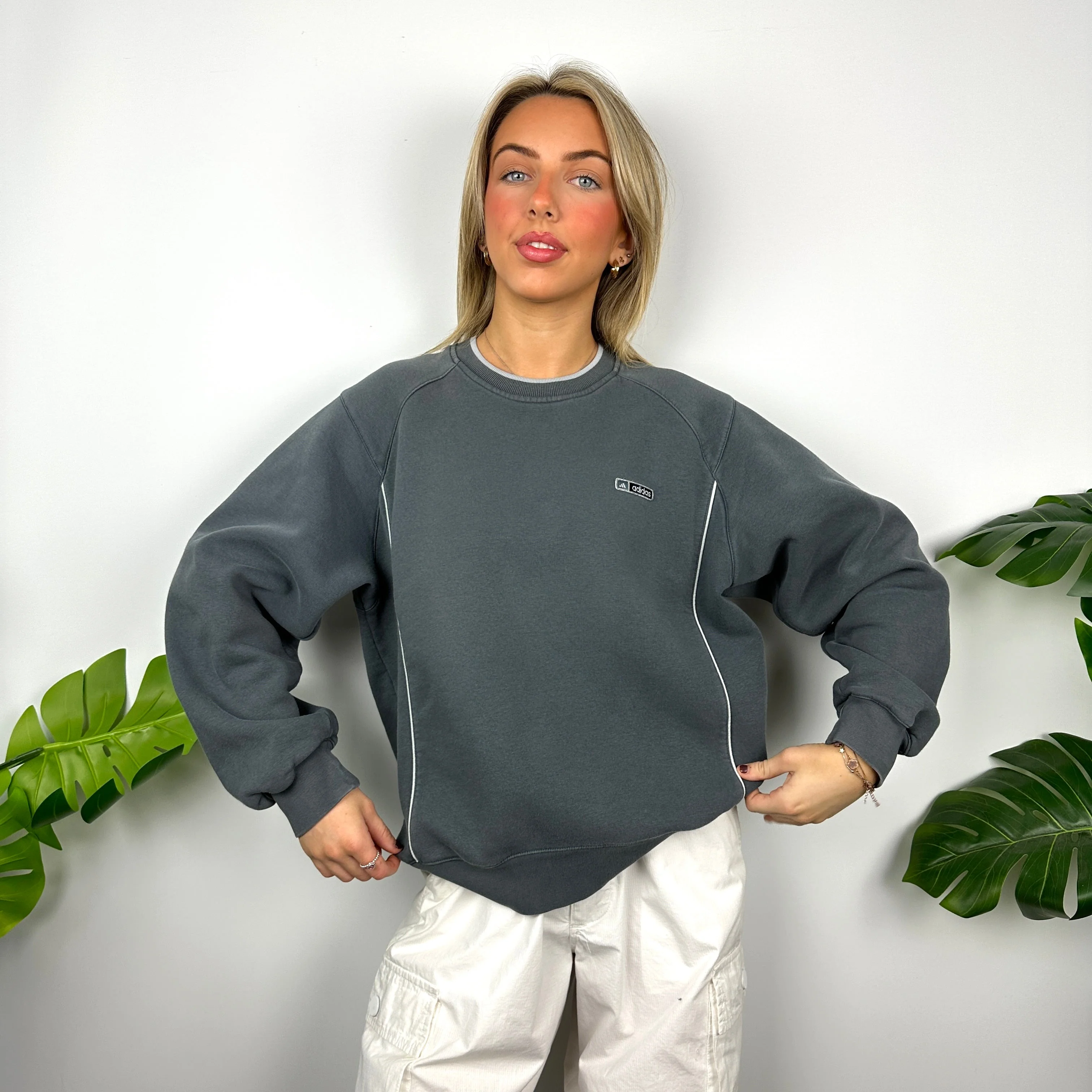 Adidas Grey Embroidered Spell Out Sweatshirt (L) - Image 8