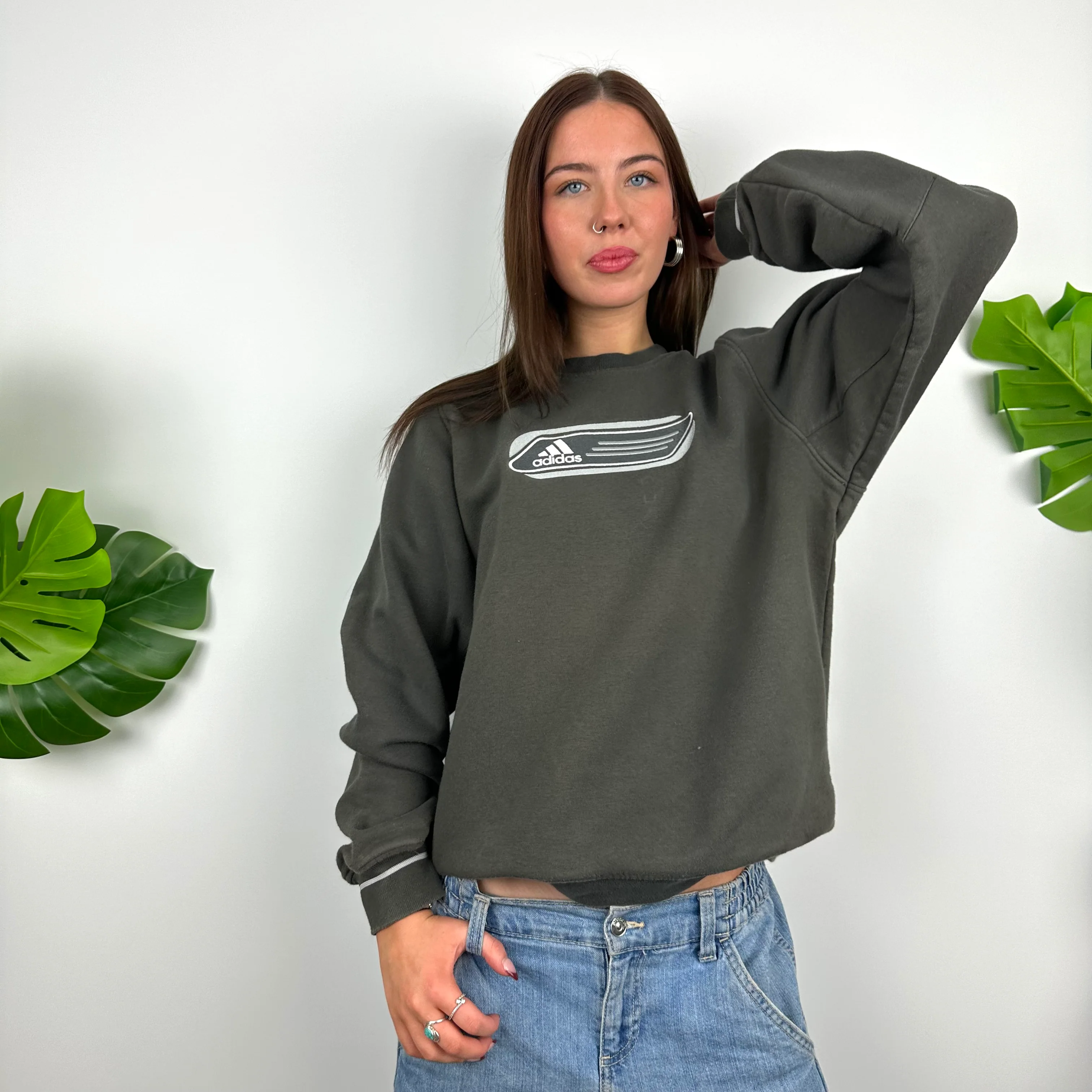 Adidas Grey Embroidered Spell Out Sweatshirt (M) - Image 3