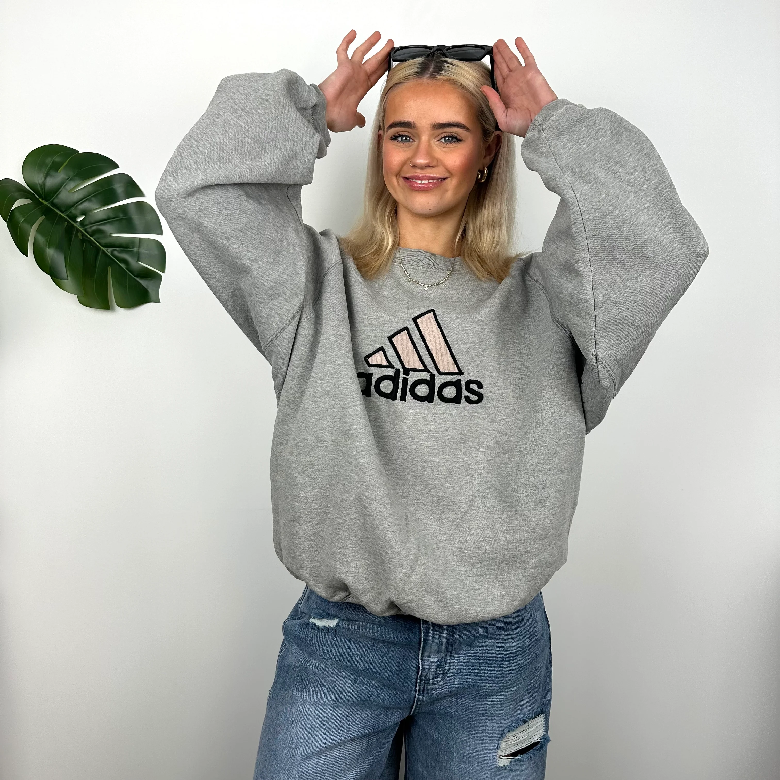 Adidas Grey Embroidered Spell Out Sweatshirt (M) - Image 2