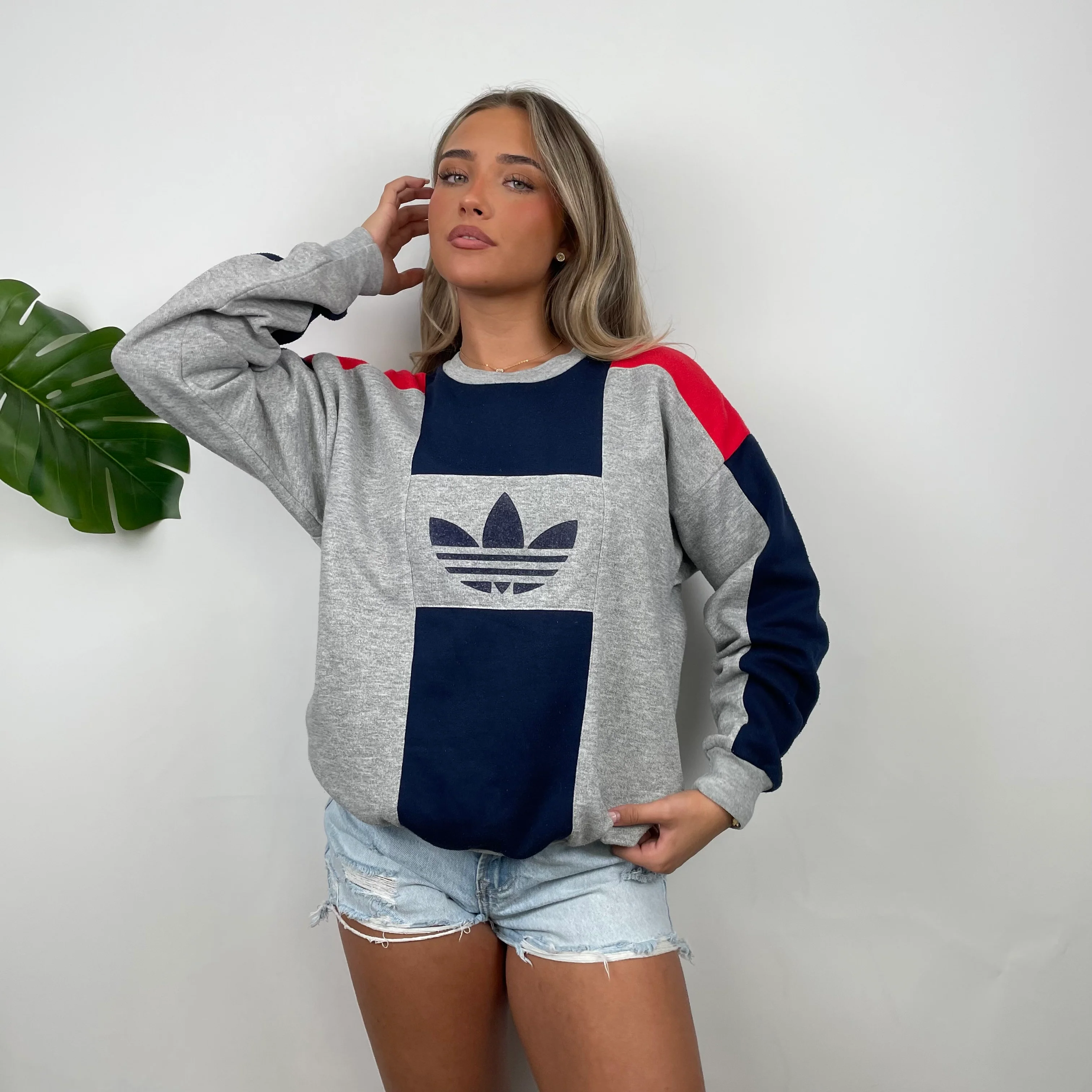 Adidas Grey Embroidered Spell Out Sweatshirt (M) - Image 6