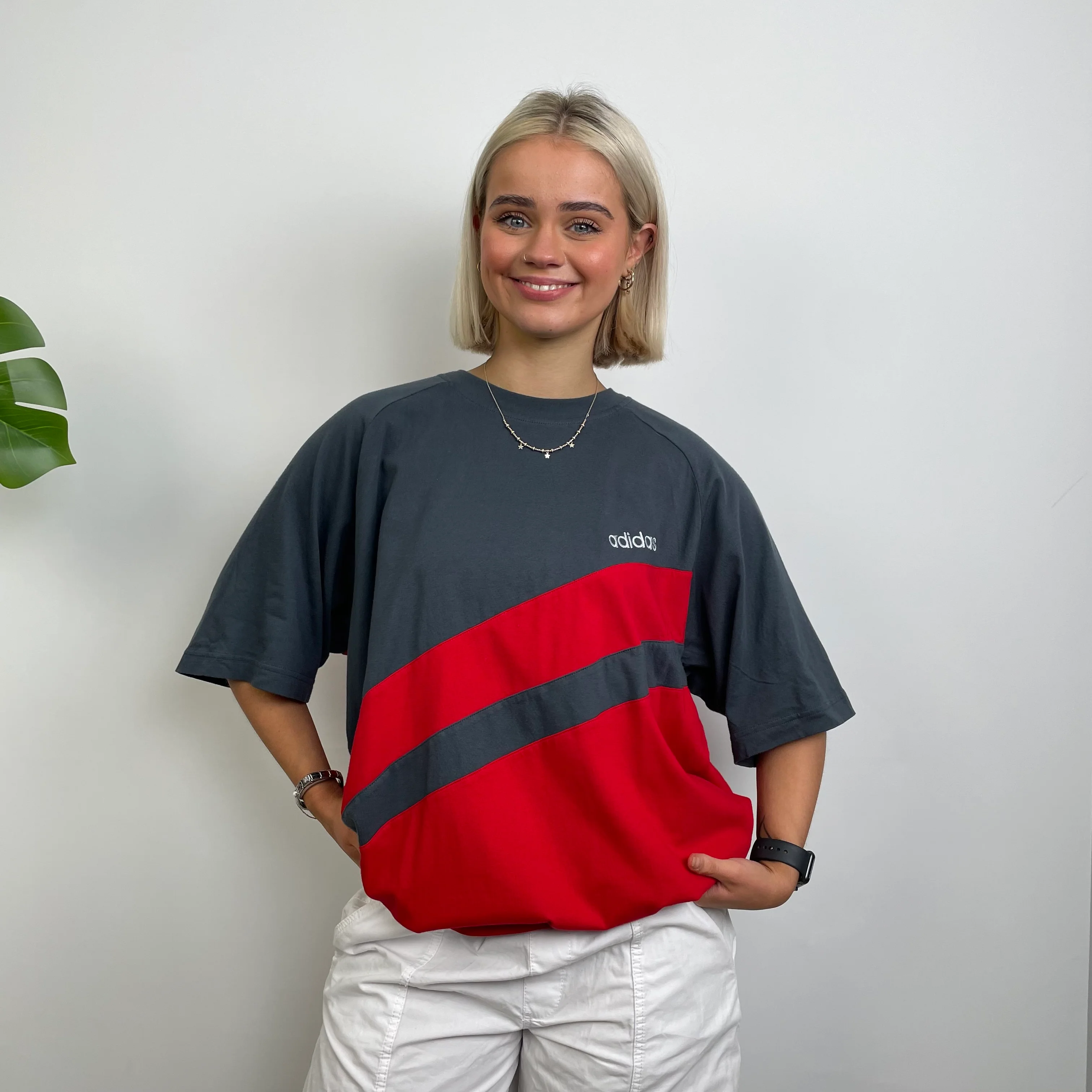 Adidas Grey Embroidered Spell Out T Shirt (XL)