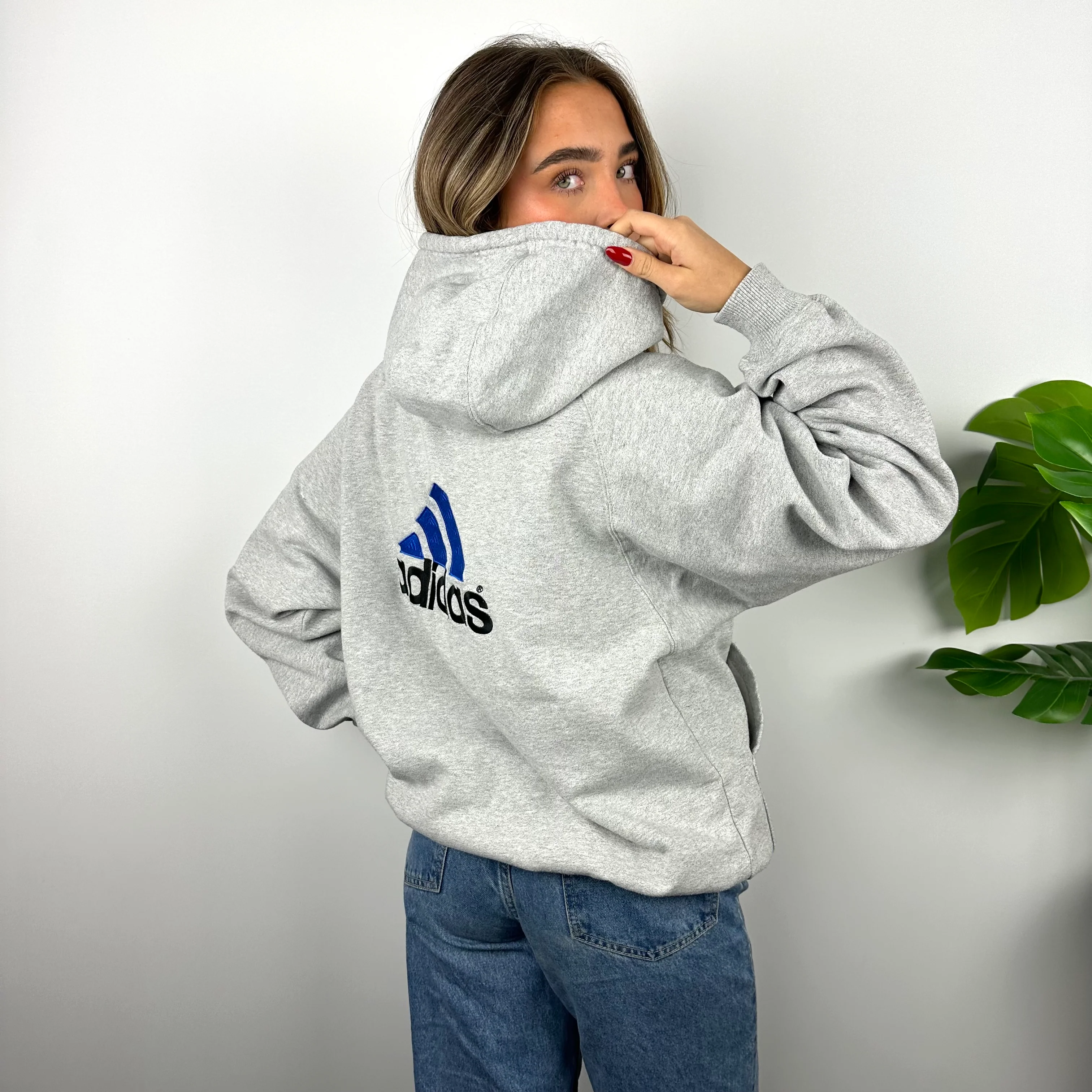 Adidas Grey Embroidered Spell Out Zip Up Hoodie Jacket (L) - Image 4