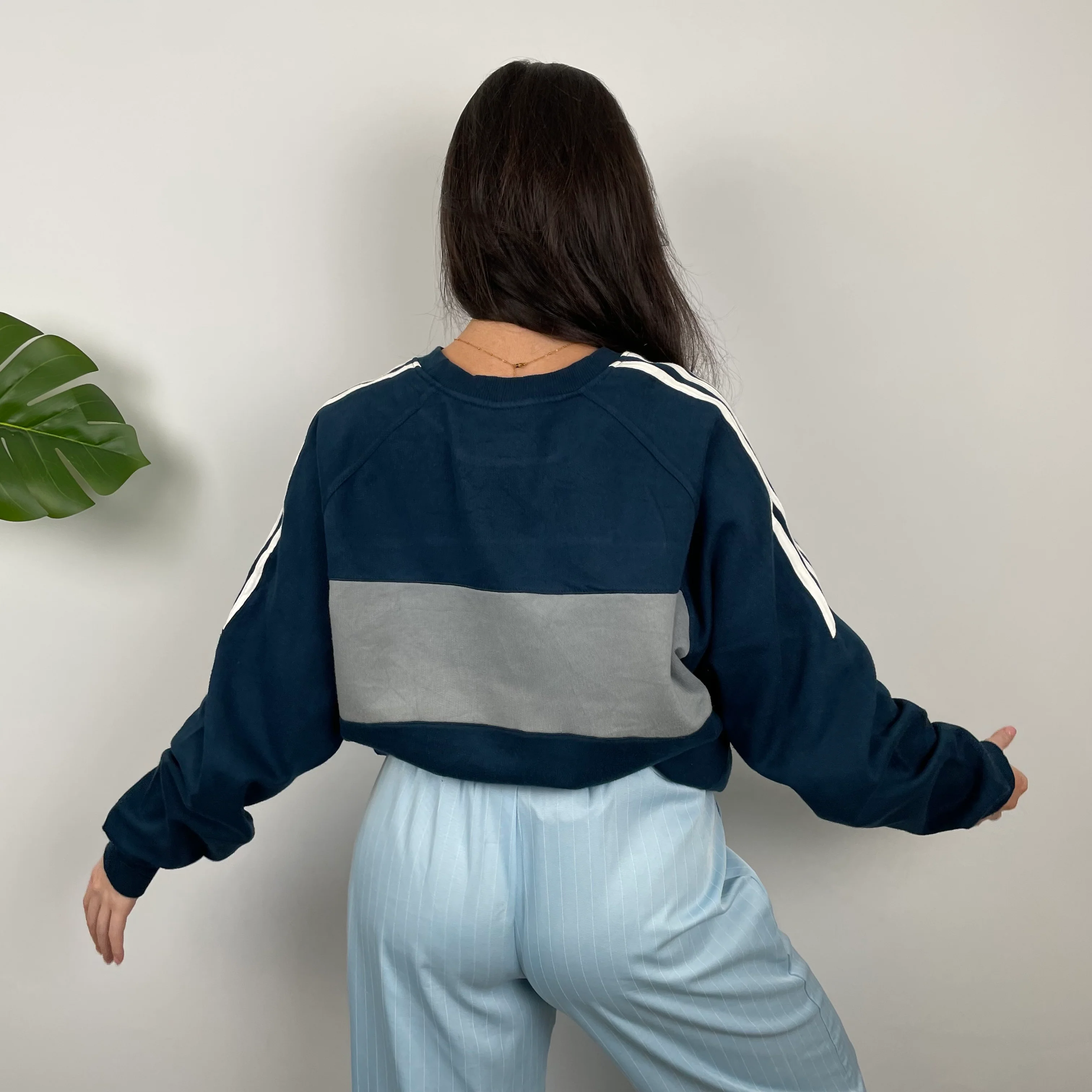 Adidas Grey & Navy Embroidered Spell Out Sweatshirt (L) - Image 6