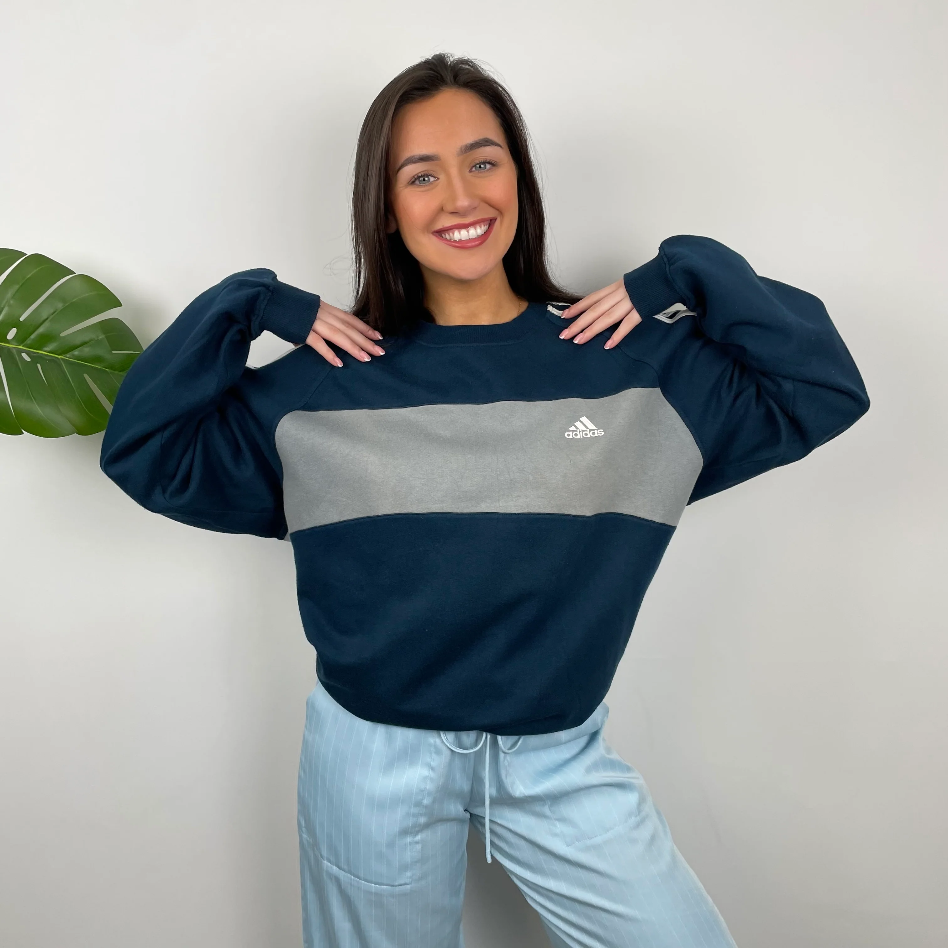 Adidas Grey & Navy Embroidered Spell Out Sweatshirt (L) - Image 8