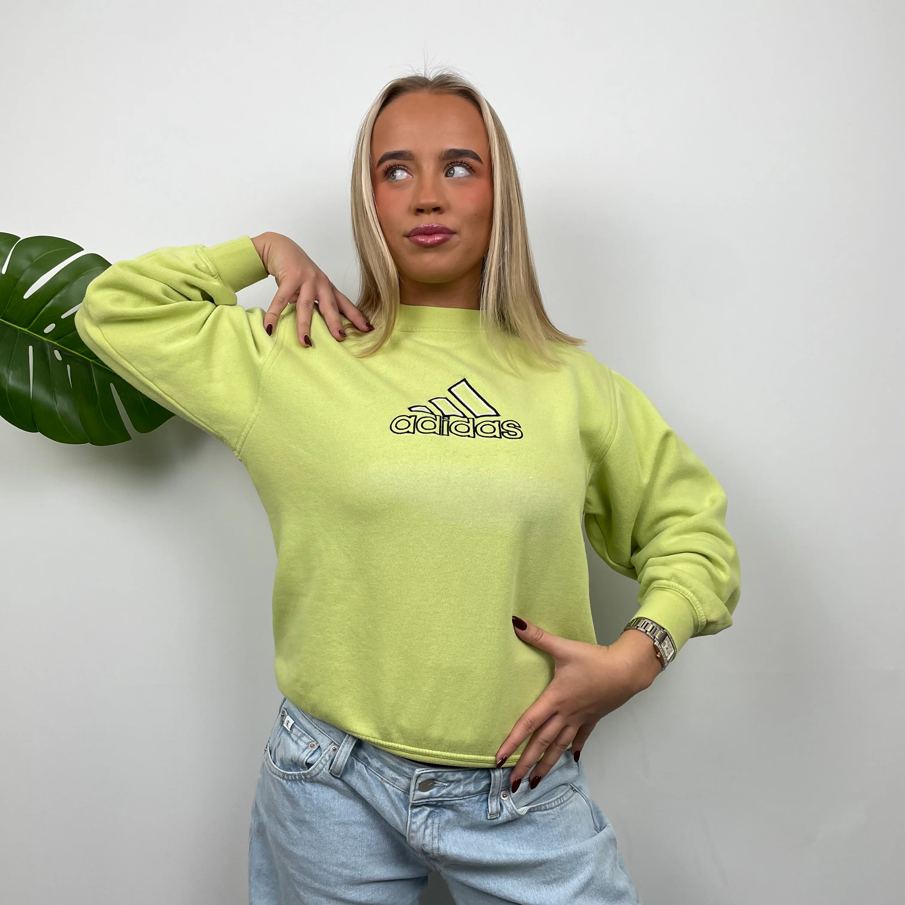 Adidas Lime Embroidered Spell Out Sweatshirt (S) - Image 4
