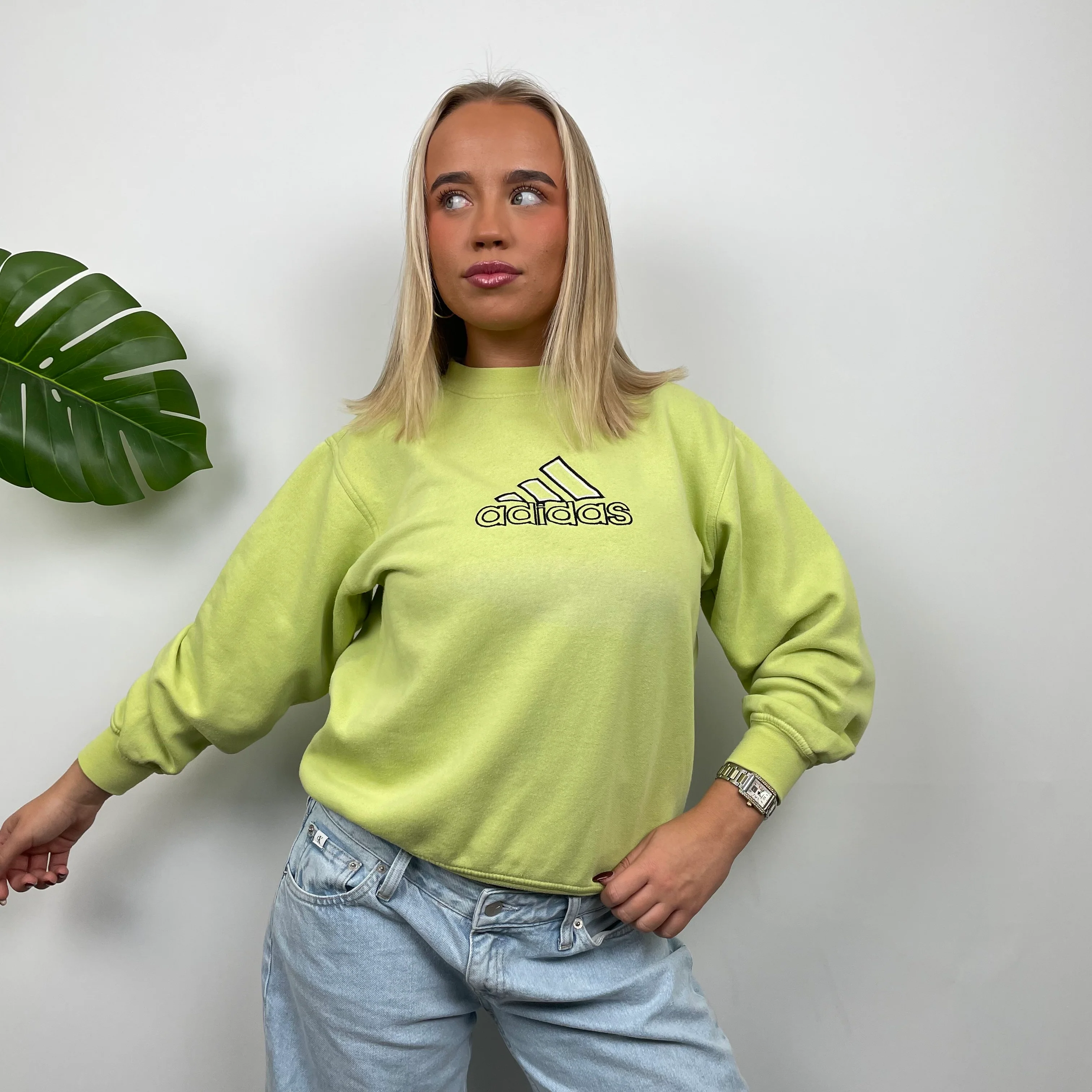 Adidas Lime Embroidered Spell Out Sweatshirt (S) - Image 5
