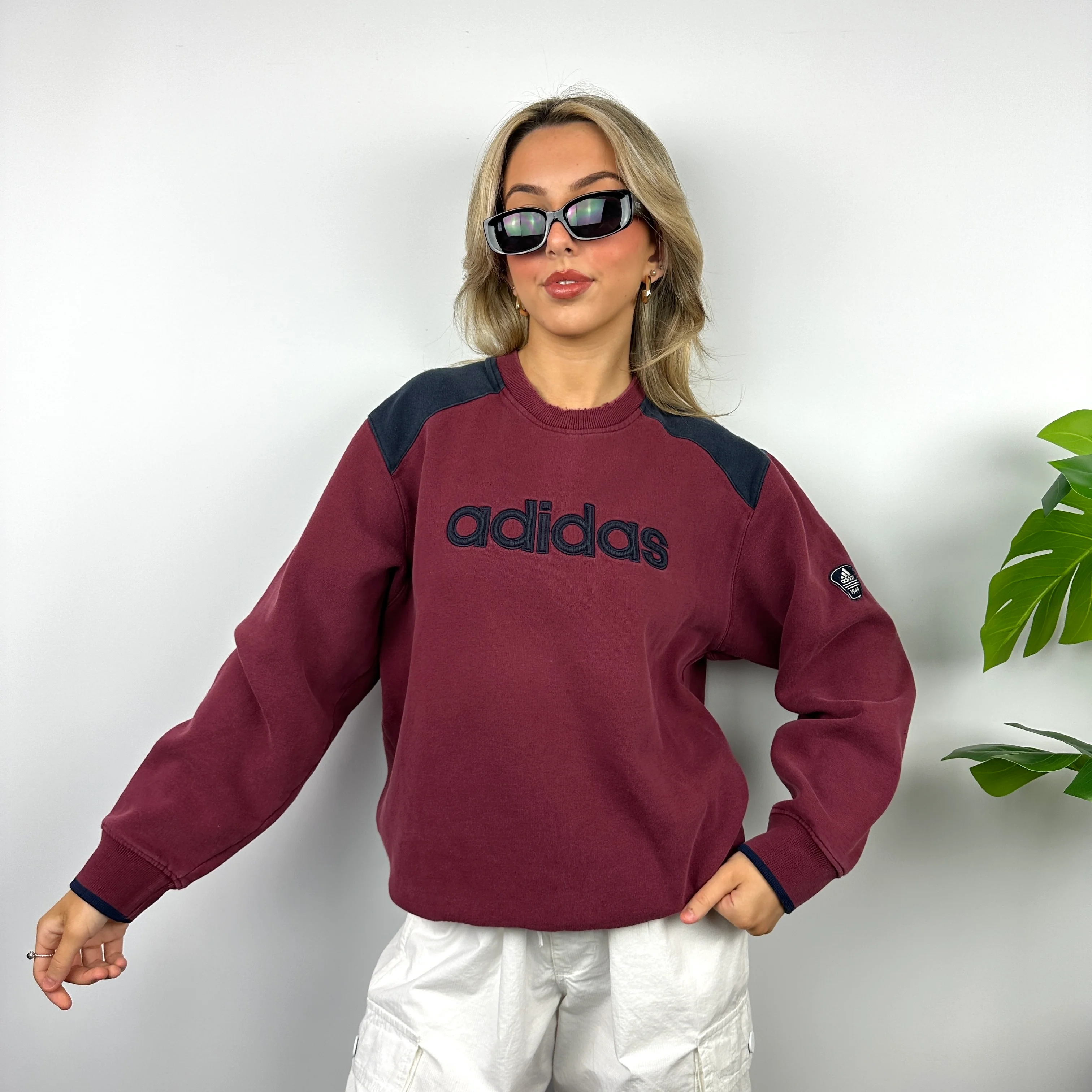 Adidas Maroon Embroidered Spell Out Sweatshirt (M) - Image 6