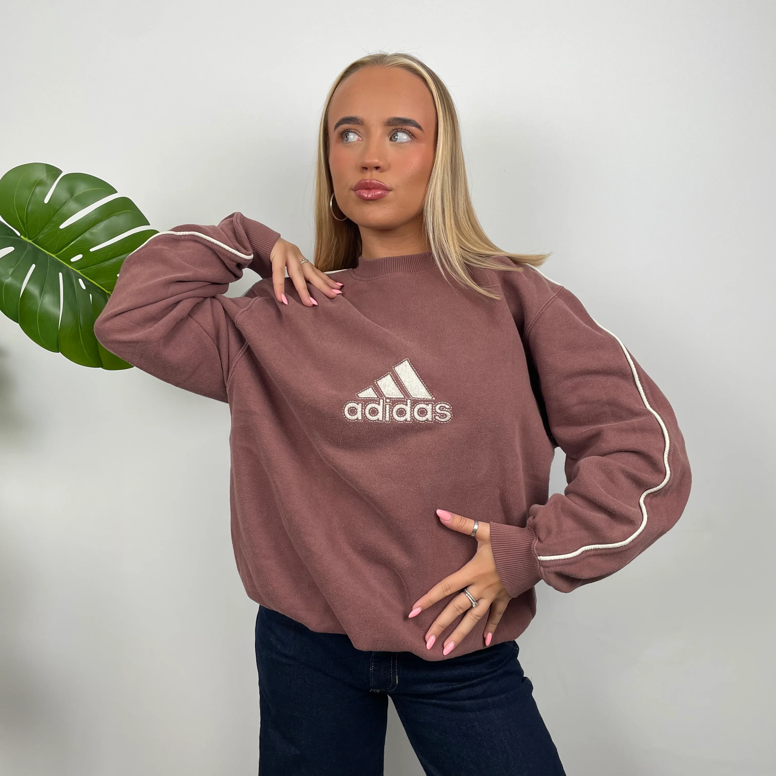 Adidas Maroon Embroidered Spell Out Sweatshirt (L) - Image 2