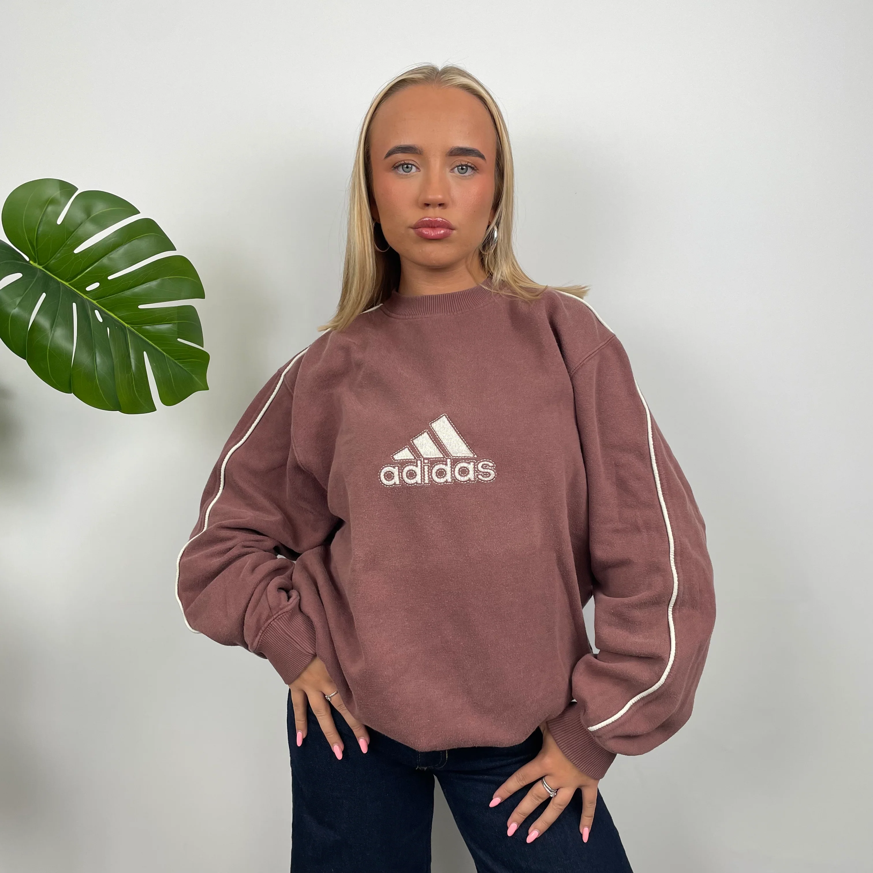Adidas Maroon Embroidered Spell Out Sweatshirt (L) - Image 3