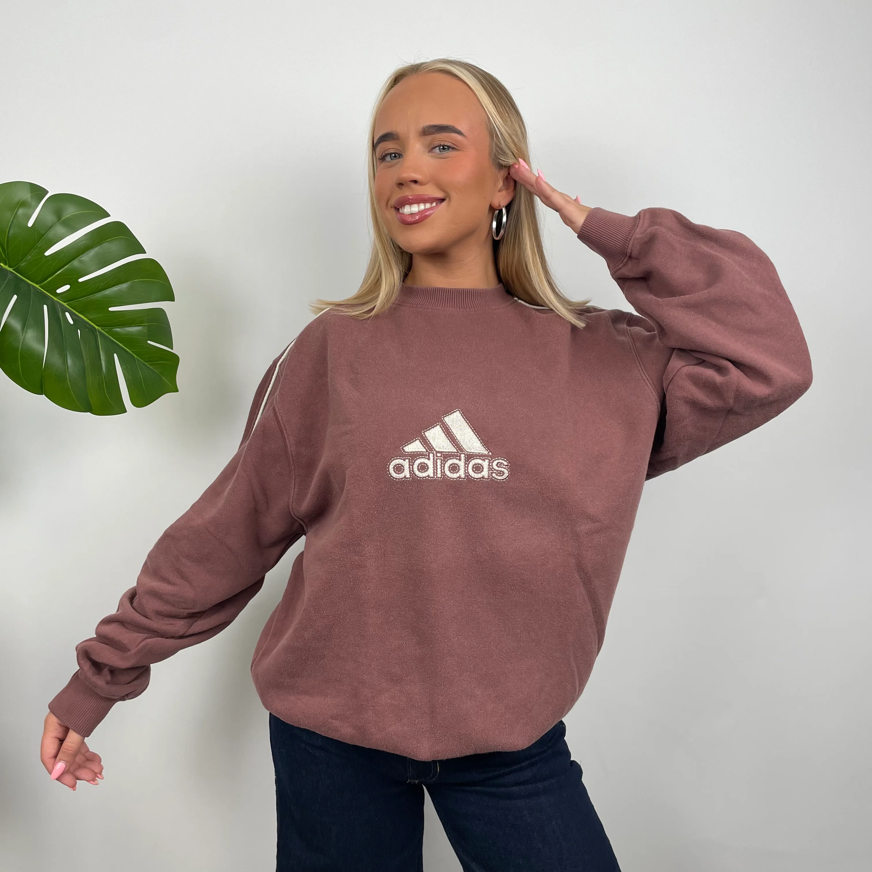 Adidas Maroon Embroidered Spell Out Sweatshirt (L) - Image 4