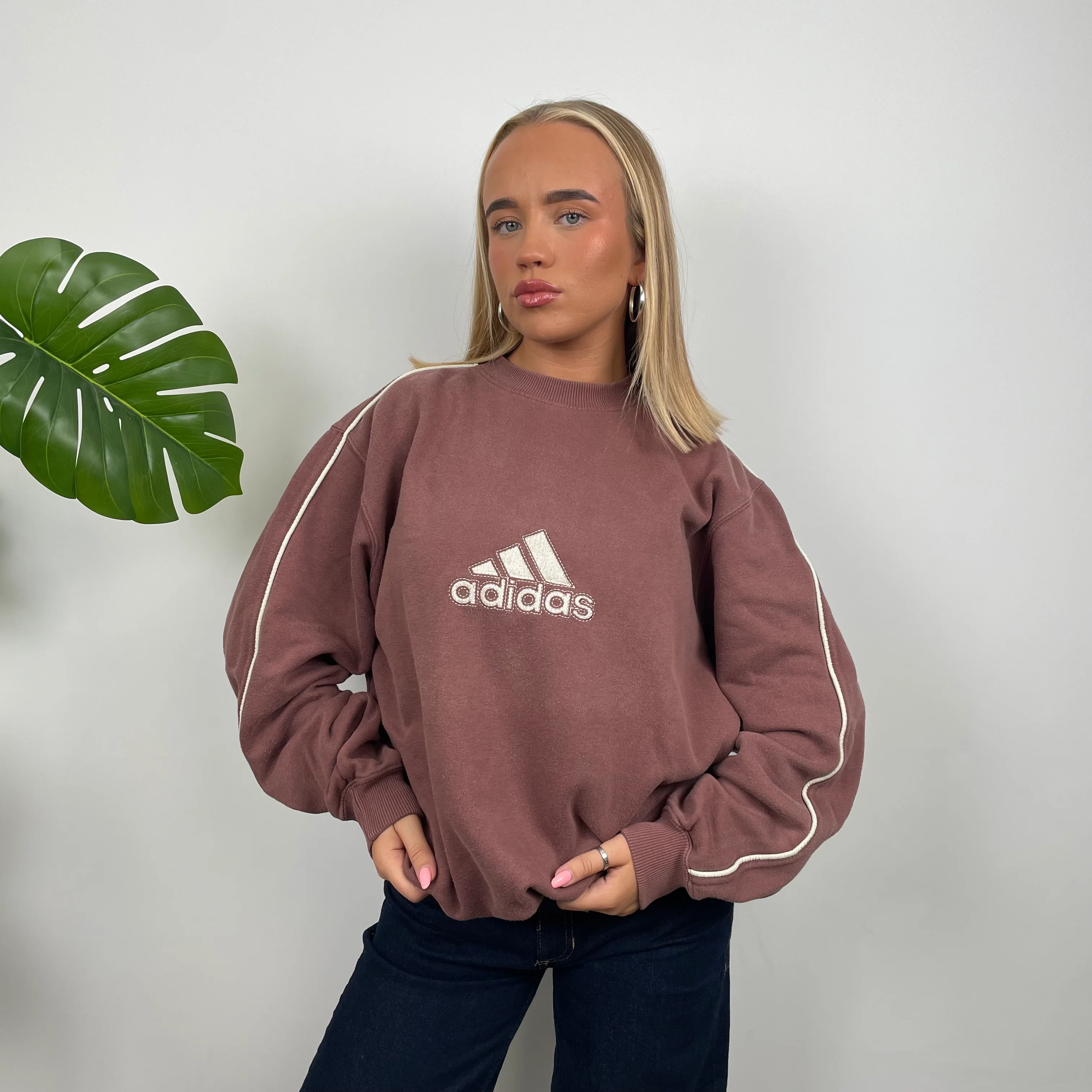 Adidas Maroon Embroidered Spell Out Sweatshirt (L) - Image 5