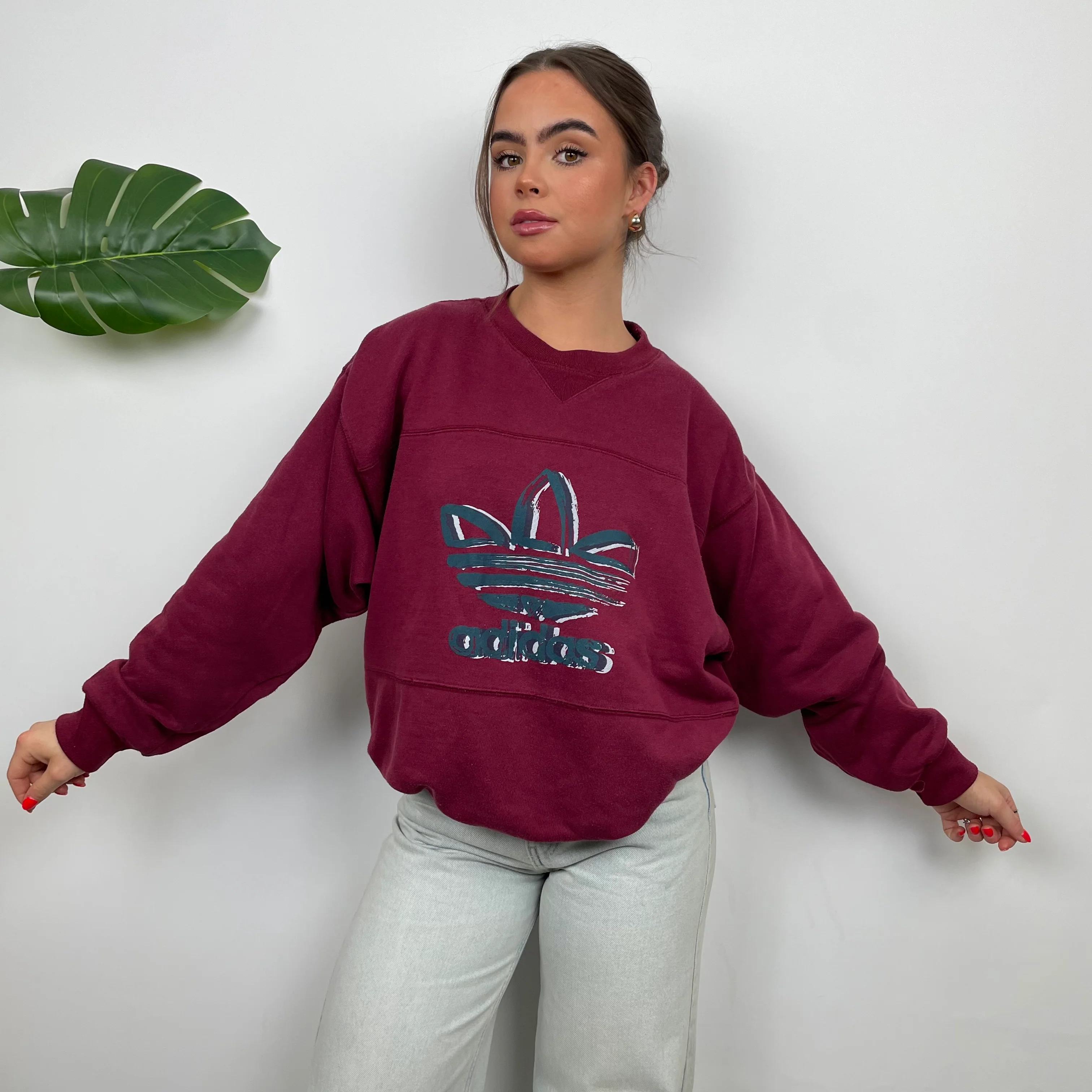 Adidas Maroon Spell Out Sweatshirt (M) - Image 8