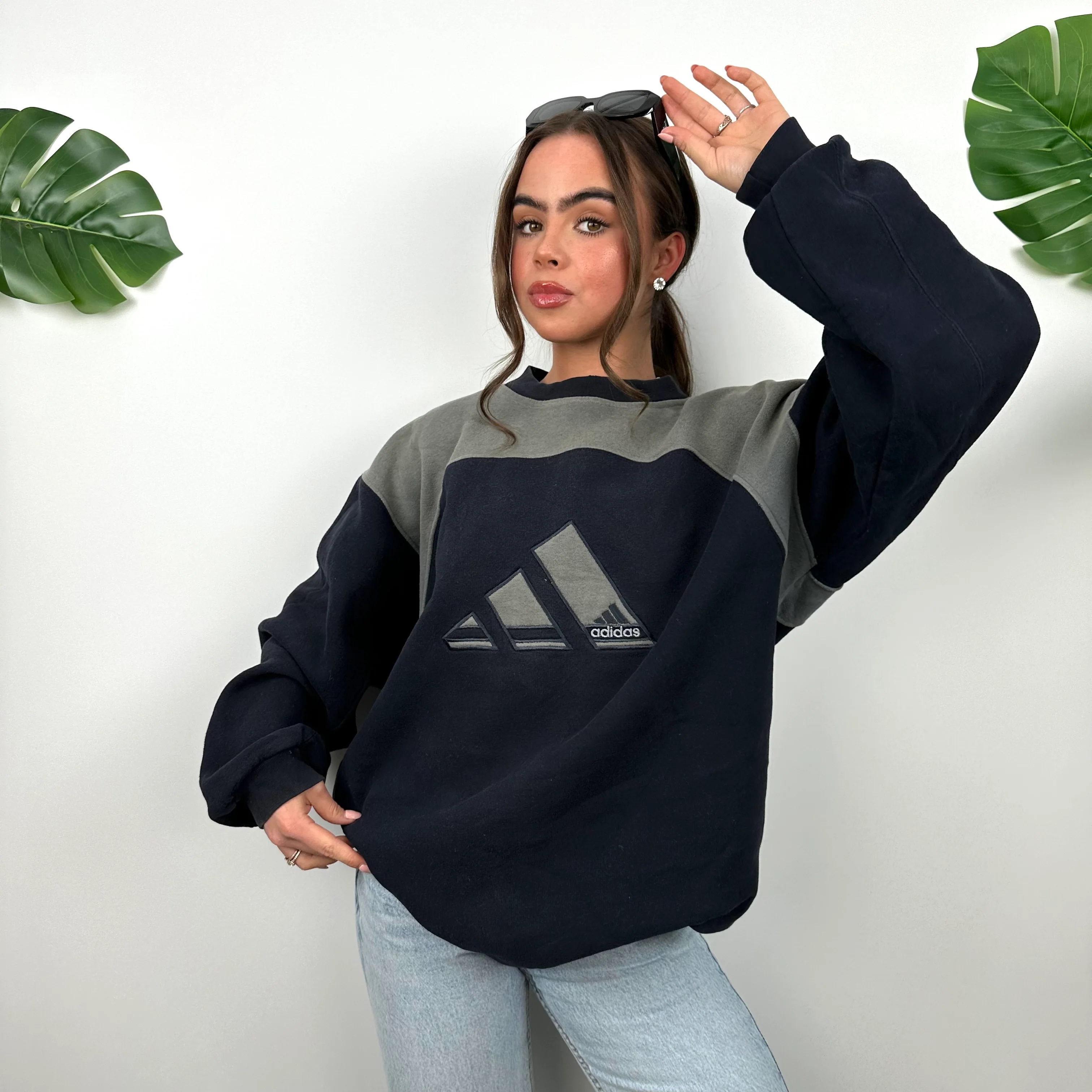 Adidas Navy Embroidered Spell Out Logo Sweatshirt (L) - Image 6