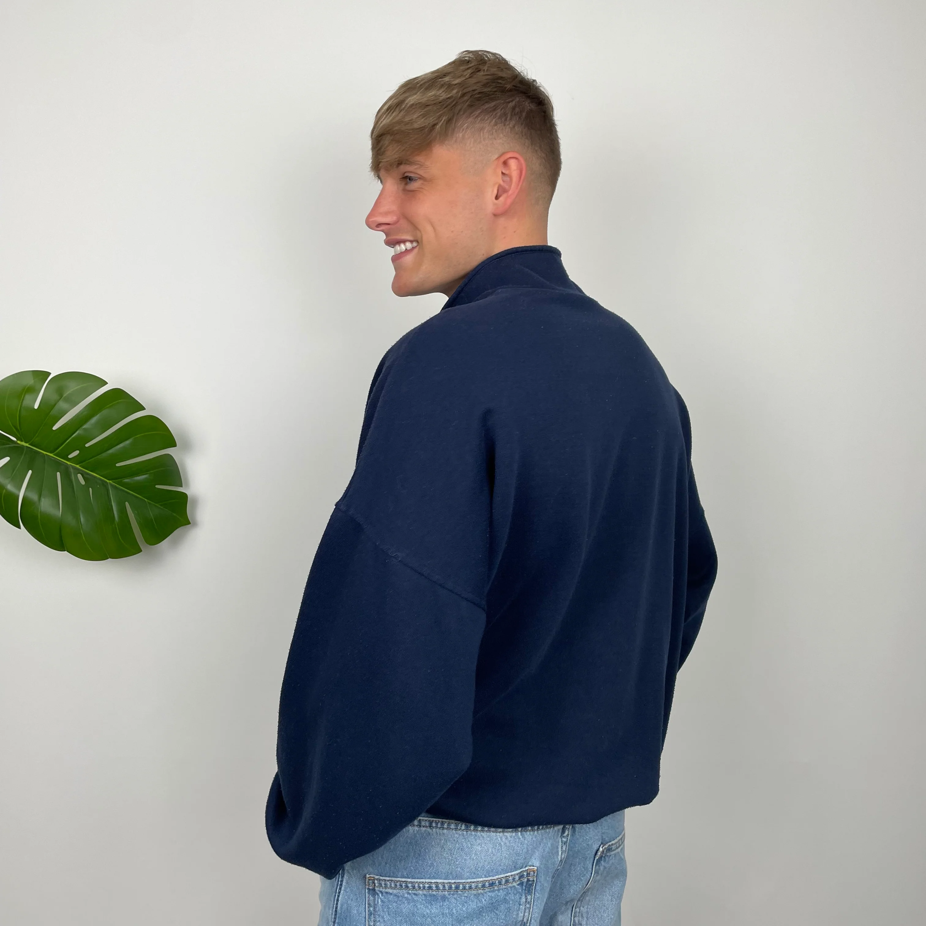 Adidas Navy Embroidered Spell Out Quarter Zip Sweatshirt (L) - Image 6