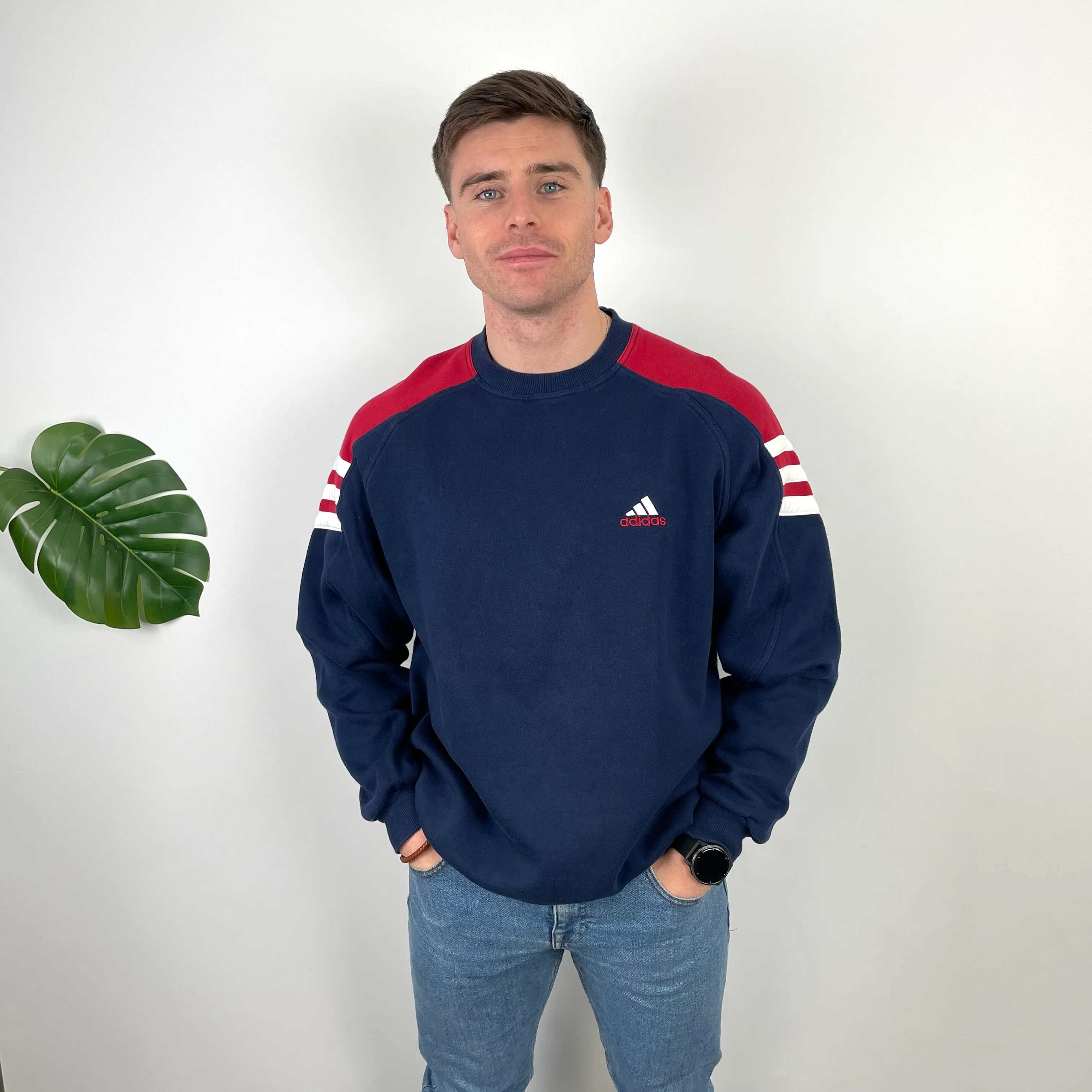 Adidas Navy Embroidered Spell Out Sweatshirt (L)