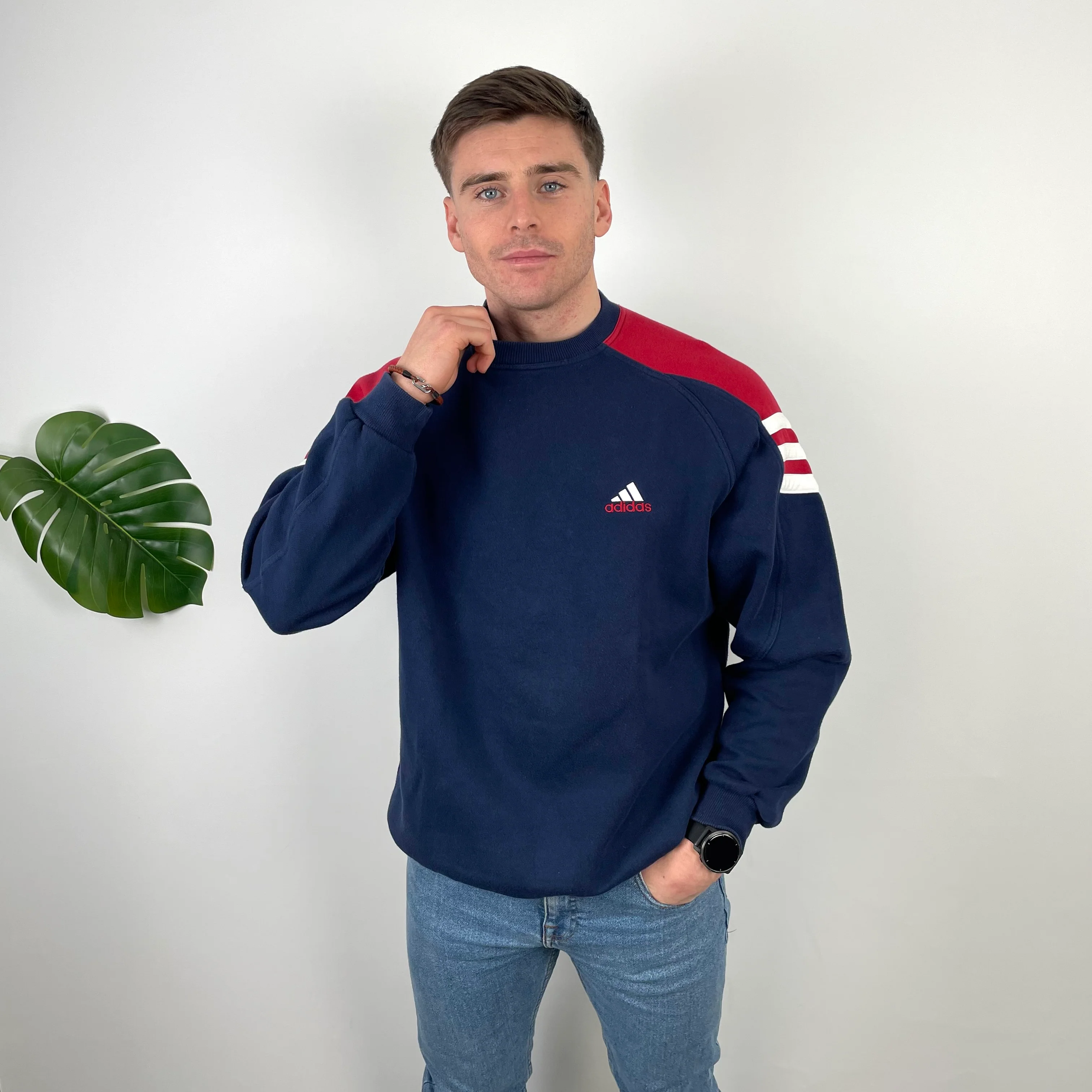 Adidas Navy Embroidered Spell Out Sweatshirt (L) - Image 4