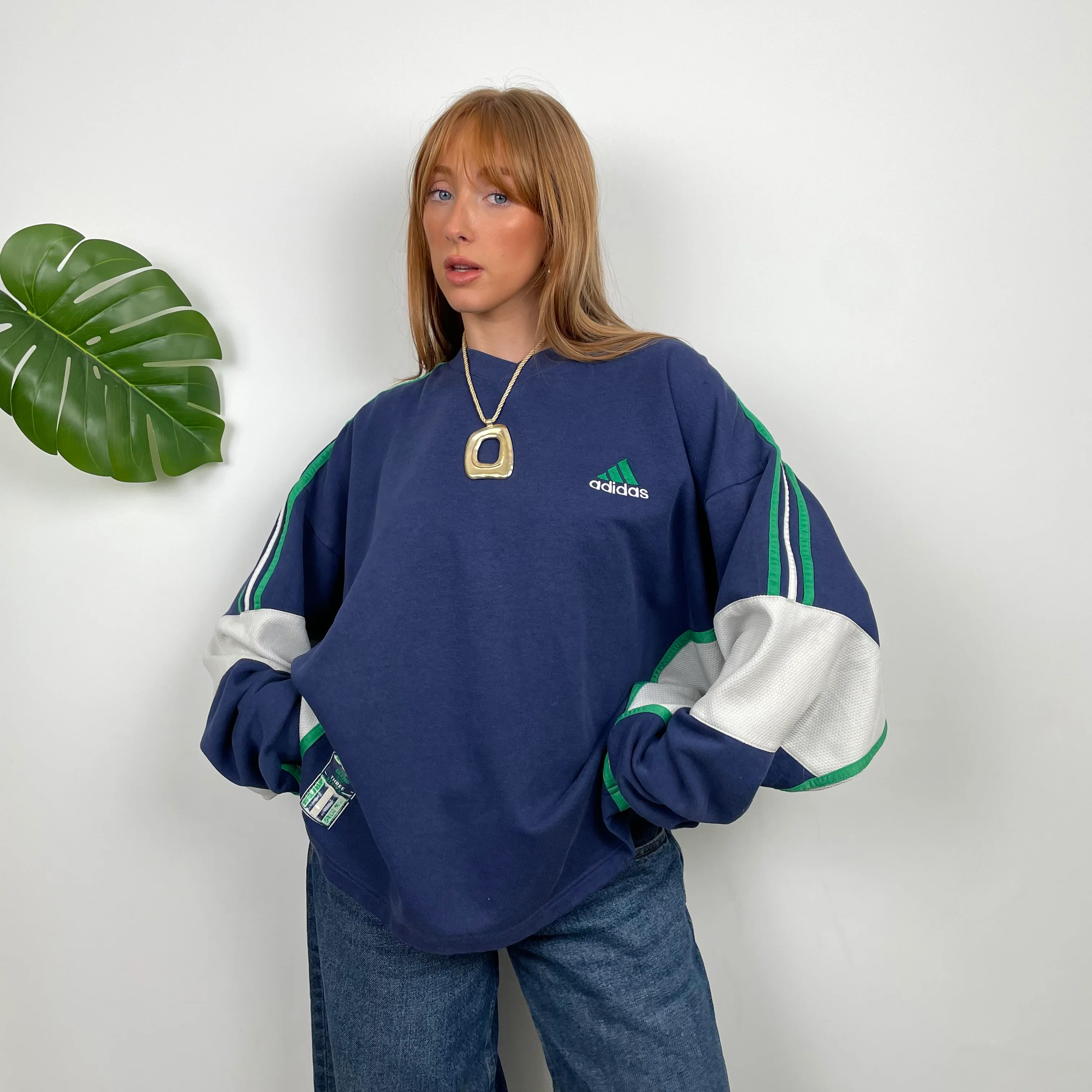 Adidas Navy Embroidered Spell Out Sweatshirt (M)