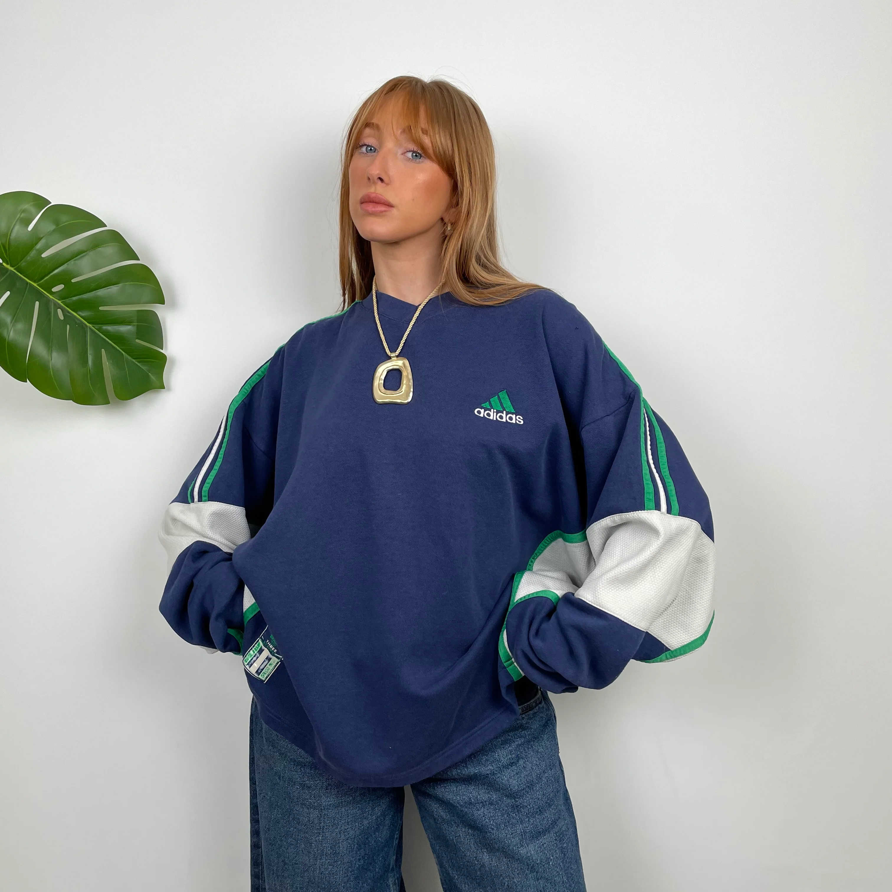 Adidas Navy Embroidered Spell Out Sweatshirt (M) - Image 2