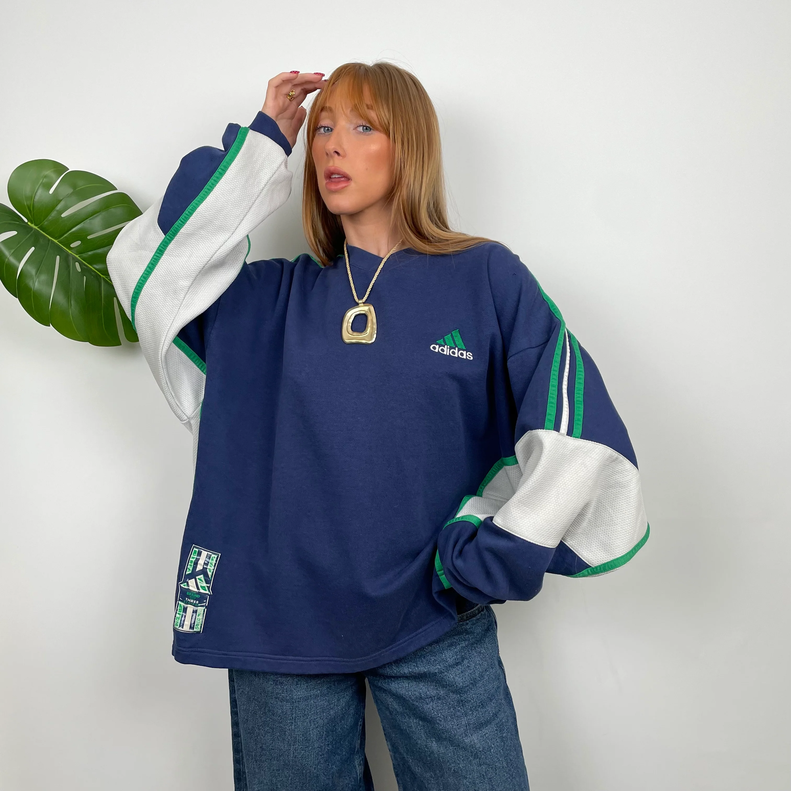 Adidas Navy Embroidered Spell Out Sweatshirt (M) - Image 3