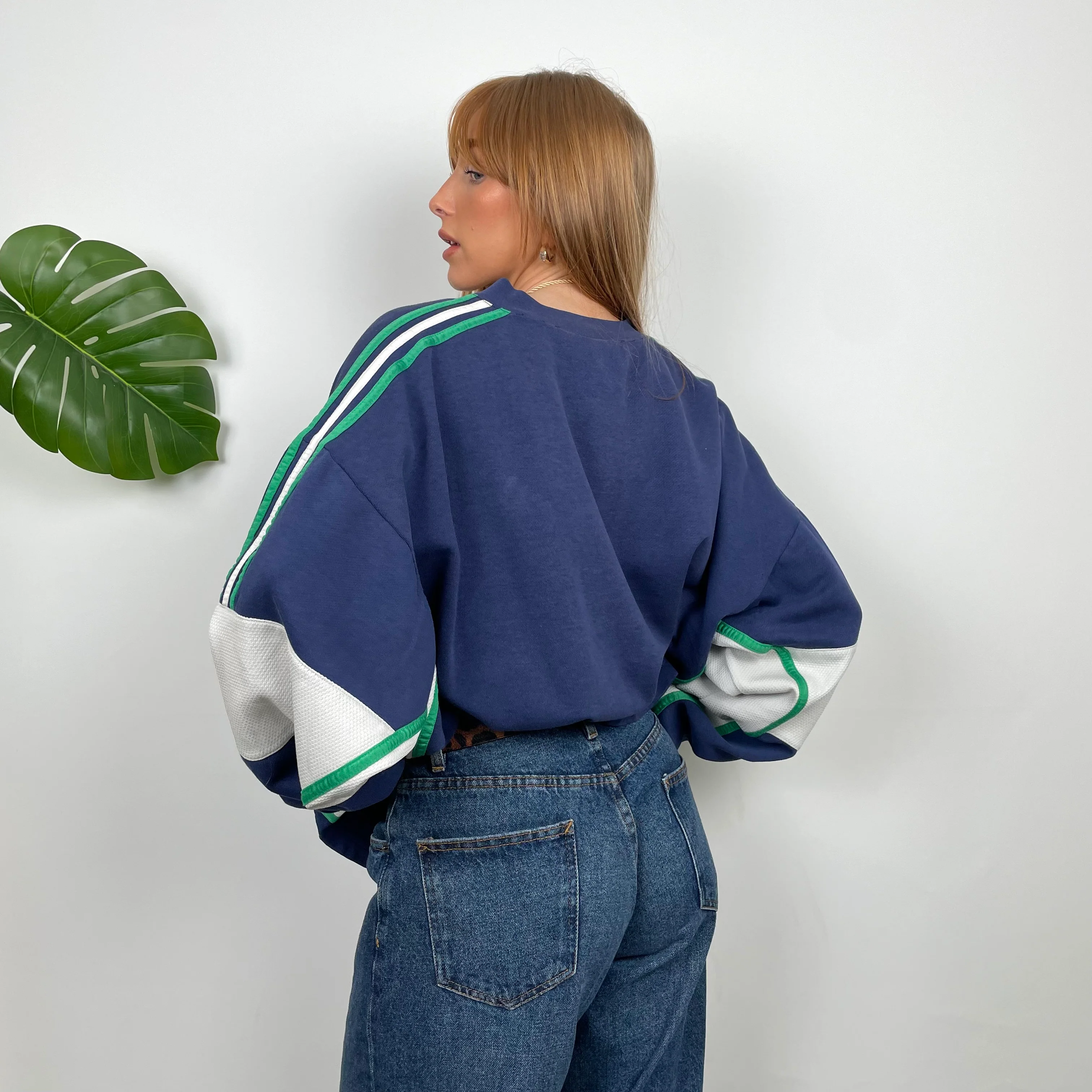 Adidas Navy Embroidered Spell Out Sweatshirt (M) - Image 4
