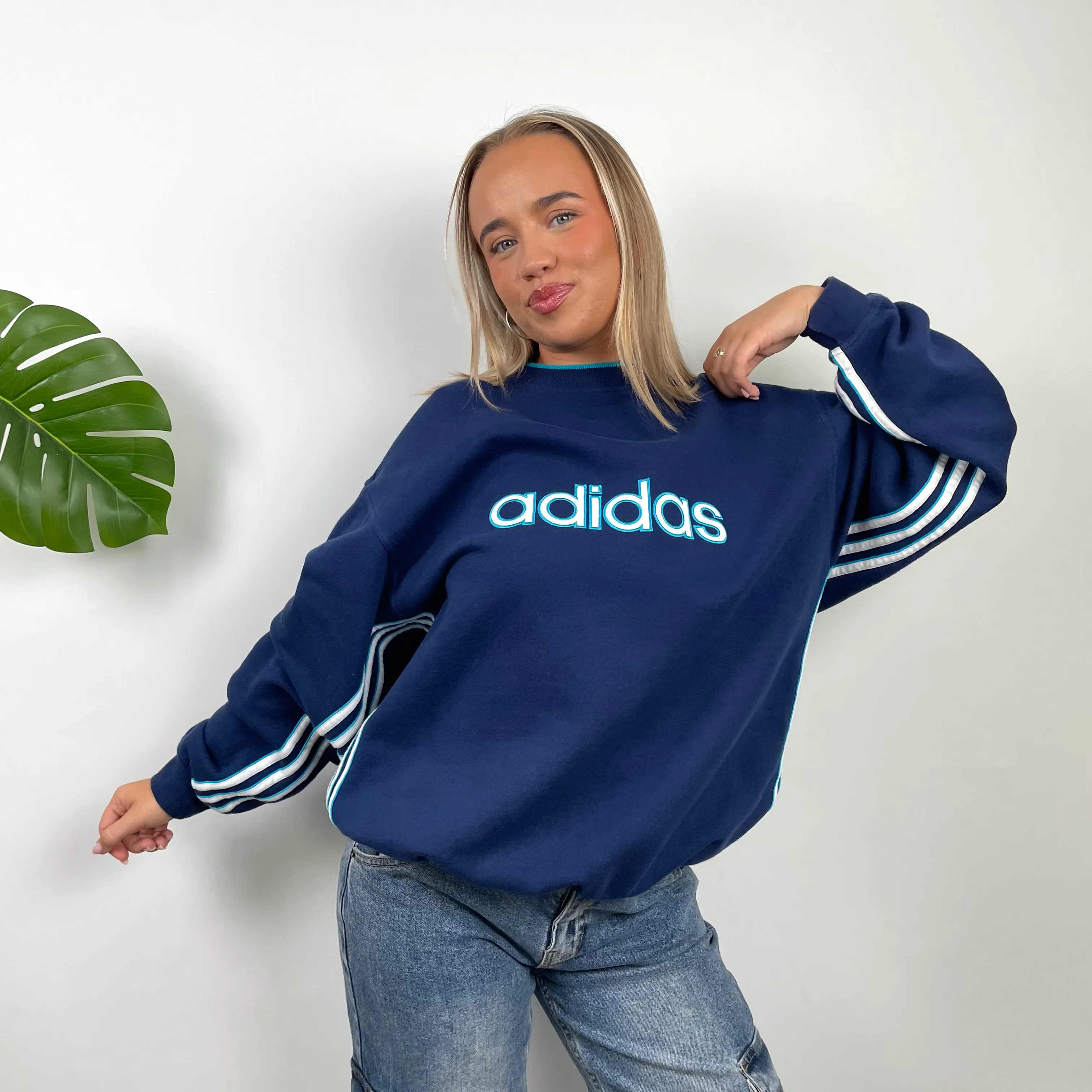 Adidas Navy Embroidered Spell Out Sweatshirt (L) - Image 2