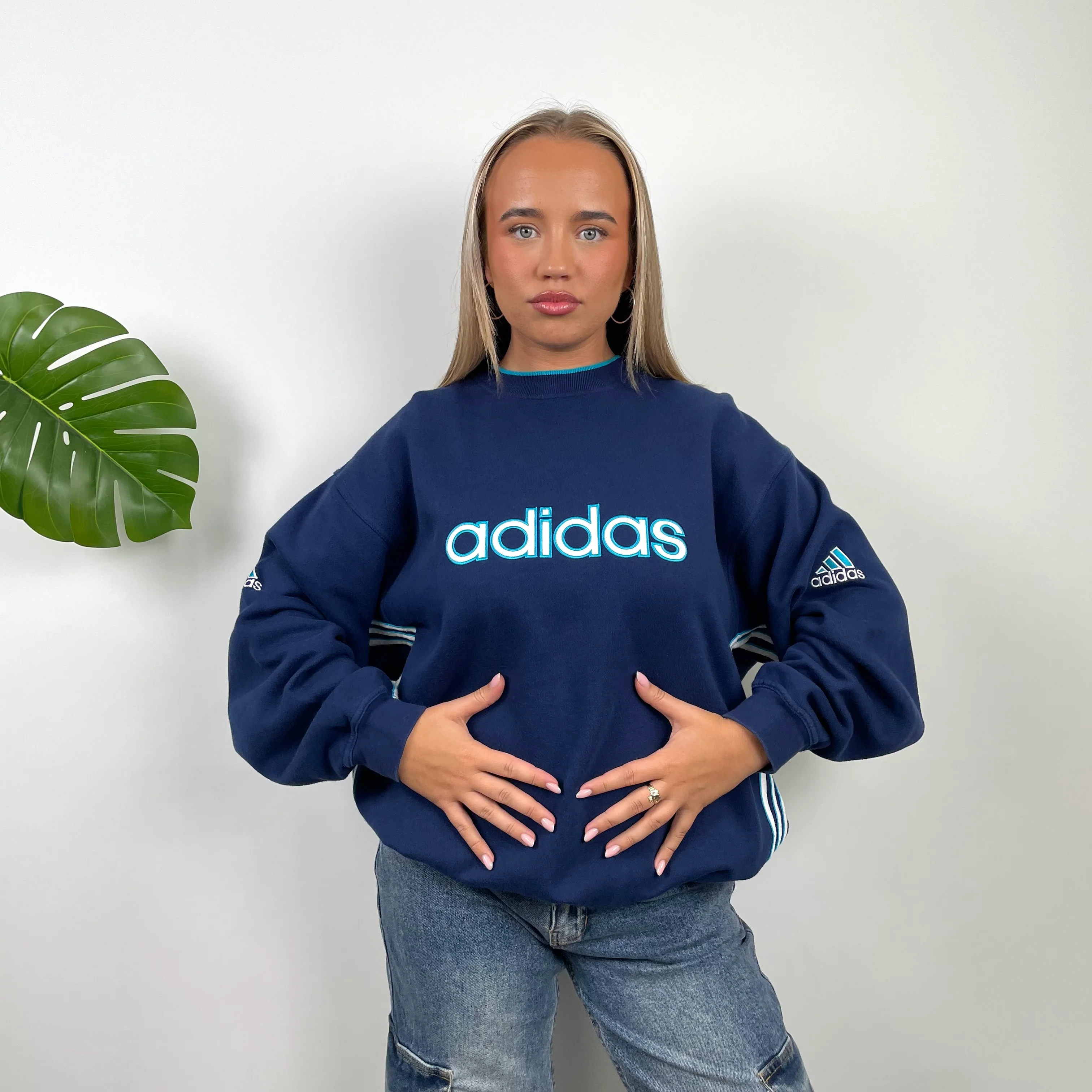 Adidas Navy Embroidered Spell Out Sweatshirt (L) - Image 3