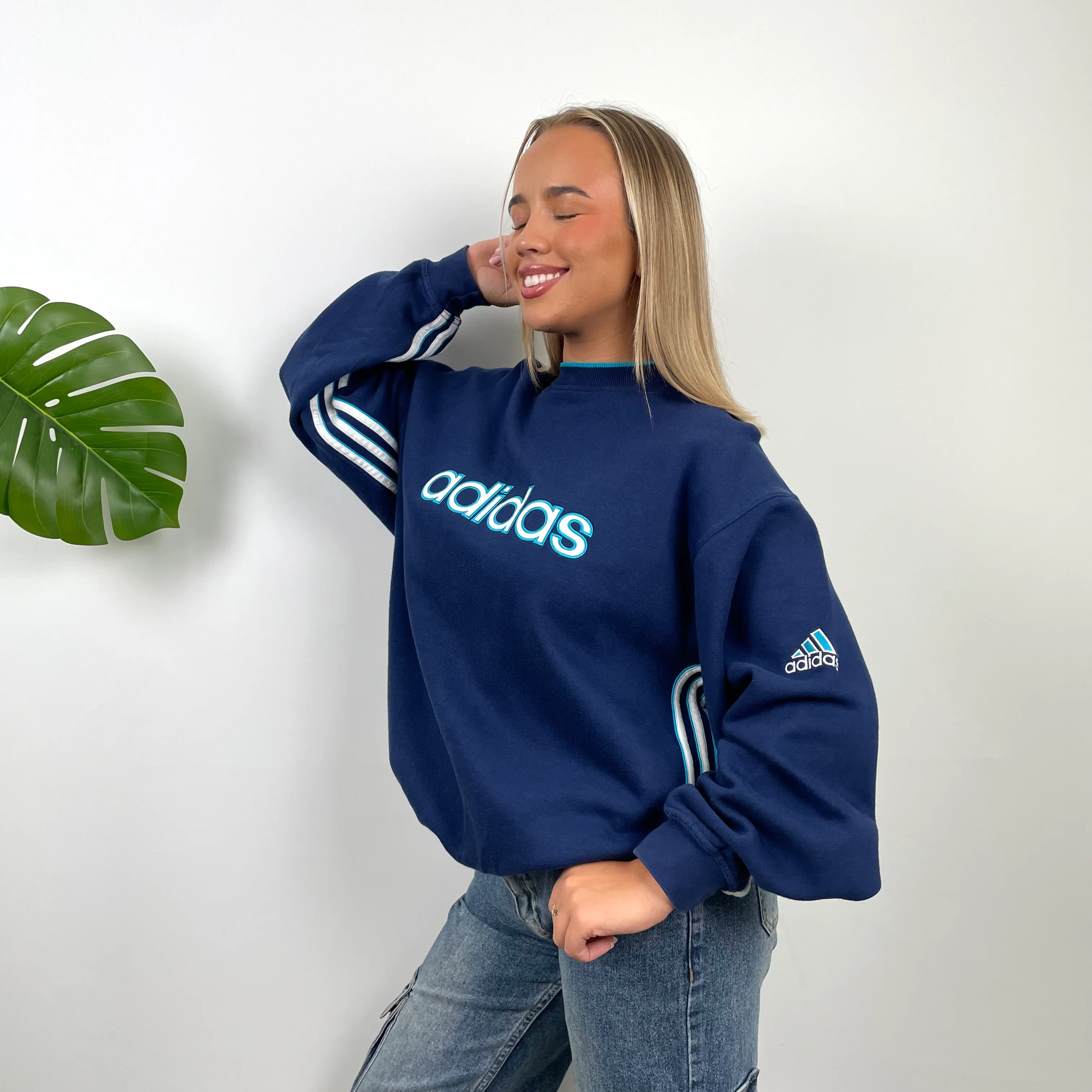 Adidas Navy Embroidered Spell Out Sweatshirt (L) - Image 4