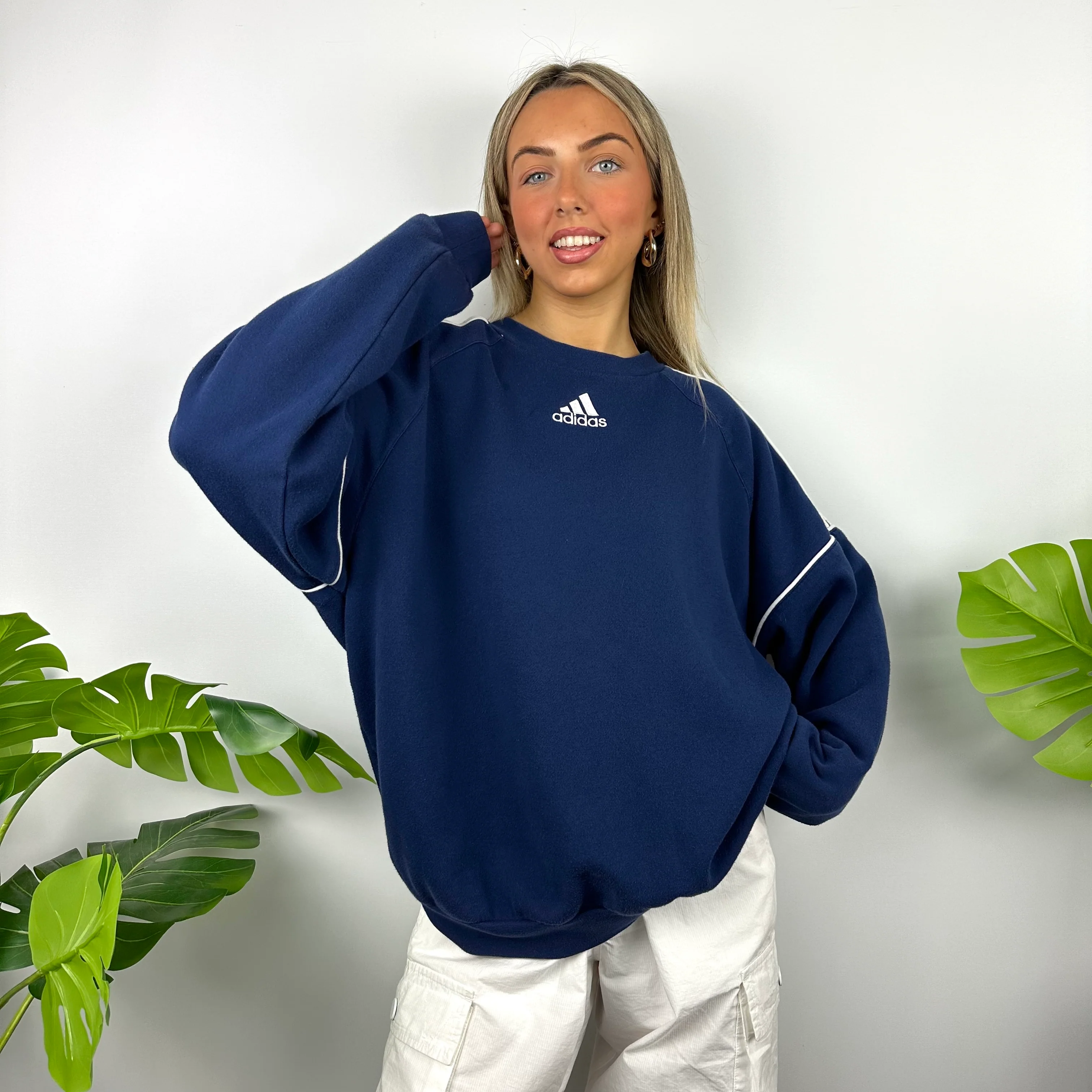 Adidas Navy Embroidered Spell Out Sweatshirt (L) - Image 2