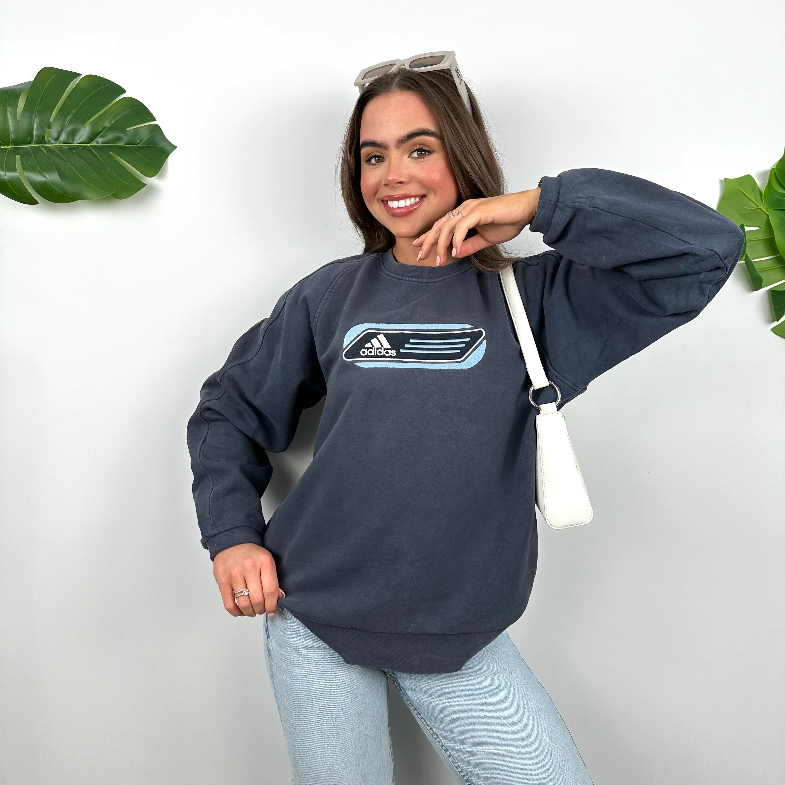 Adidas Navy Embroidered Spell Out Sweatshirt (S) - Image 2