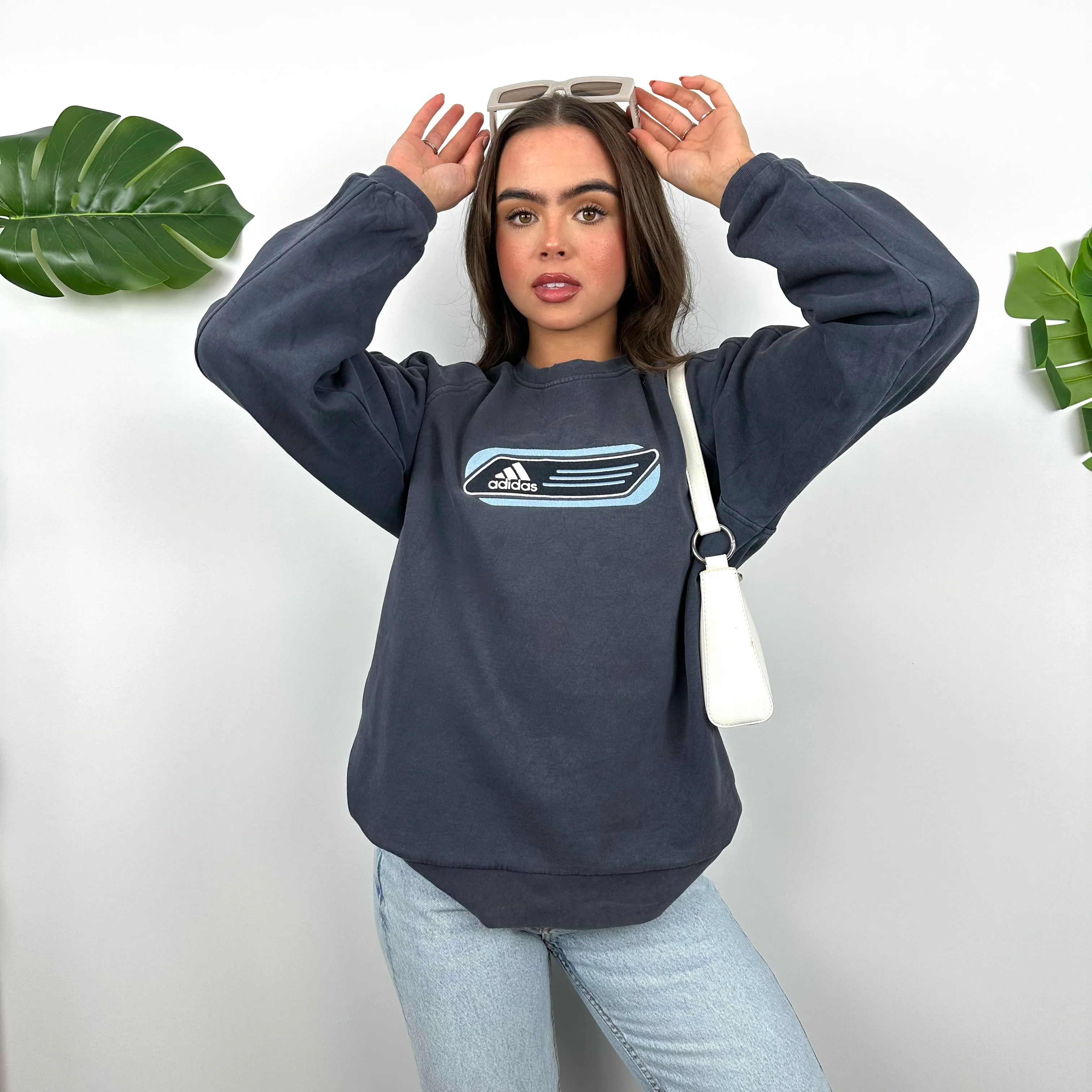 Adidas Navy Embroidered Spell Out Sweatshirt (S) - Image 3