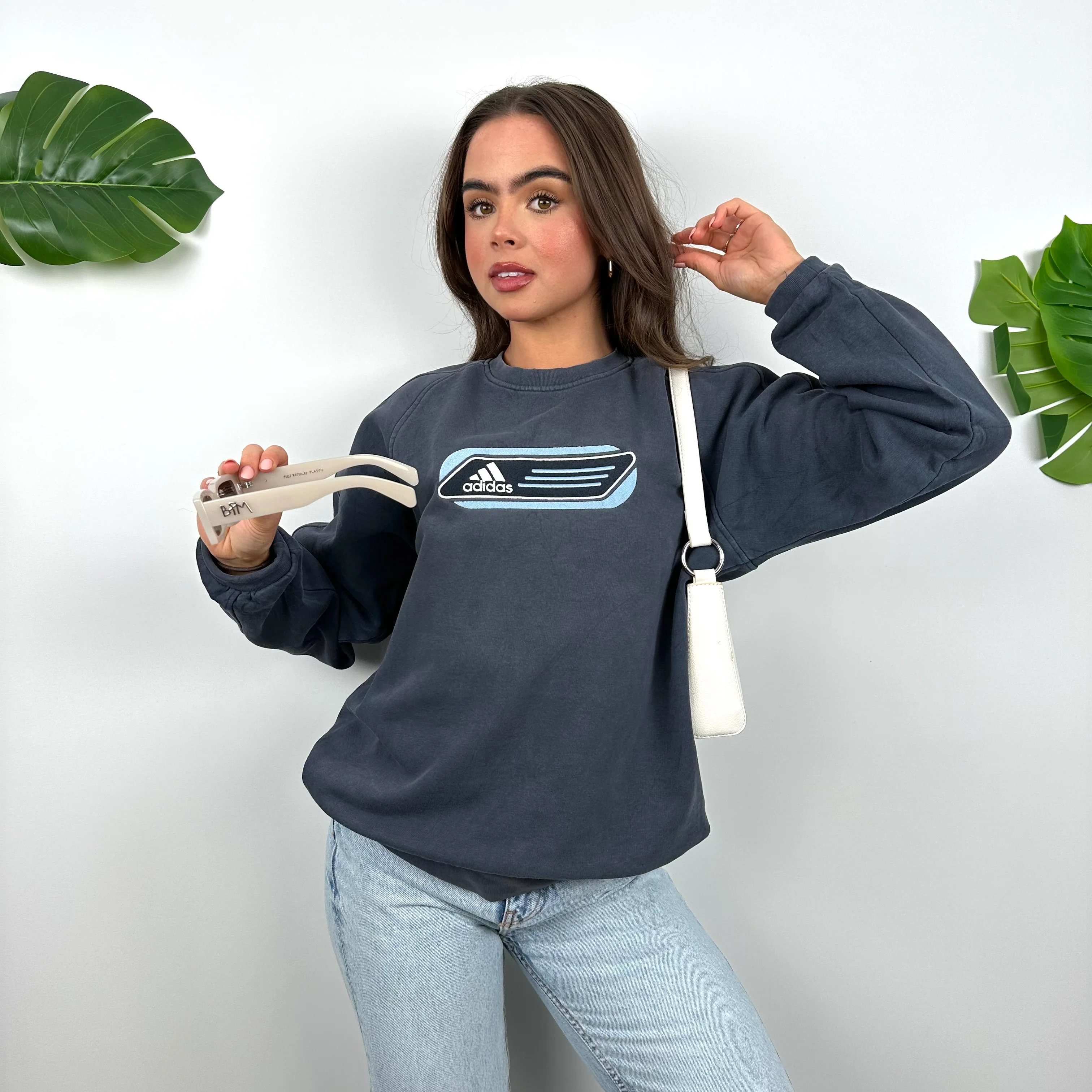 Adidas Navy Embroidered Spell Out Sweatshirt (S) - Image 5