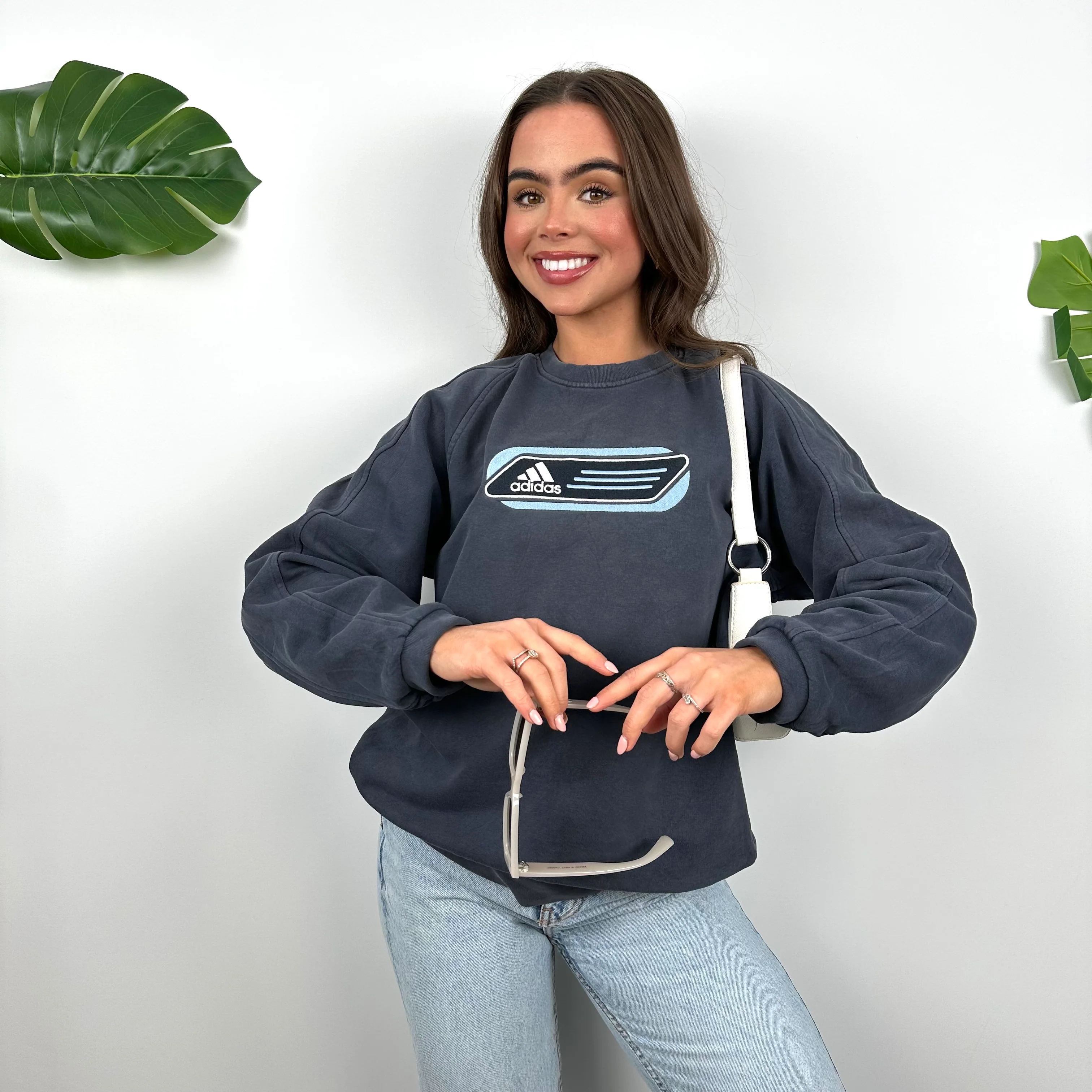 Adidas Navy Embroidered Spell Out Sweatshirt (S) - Image 6