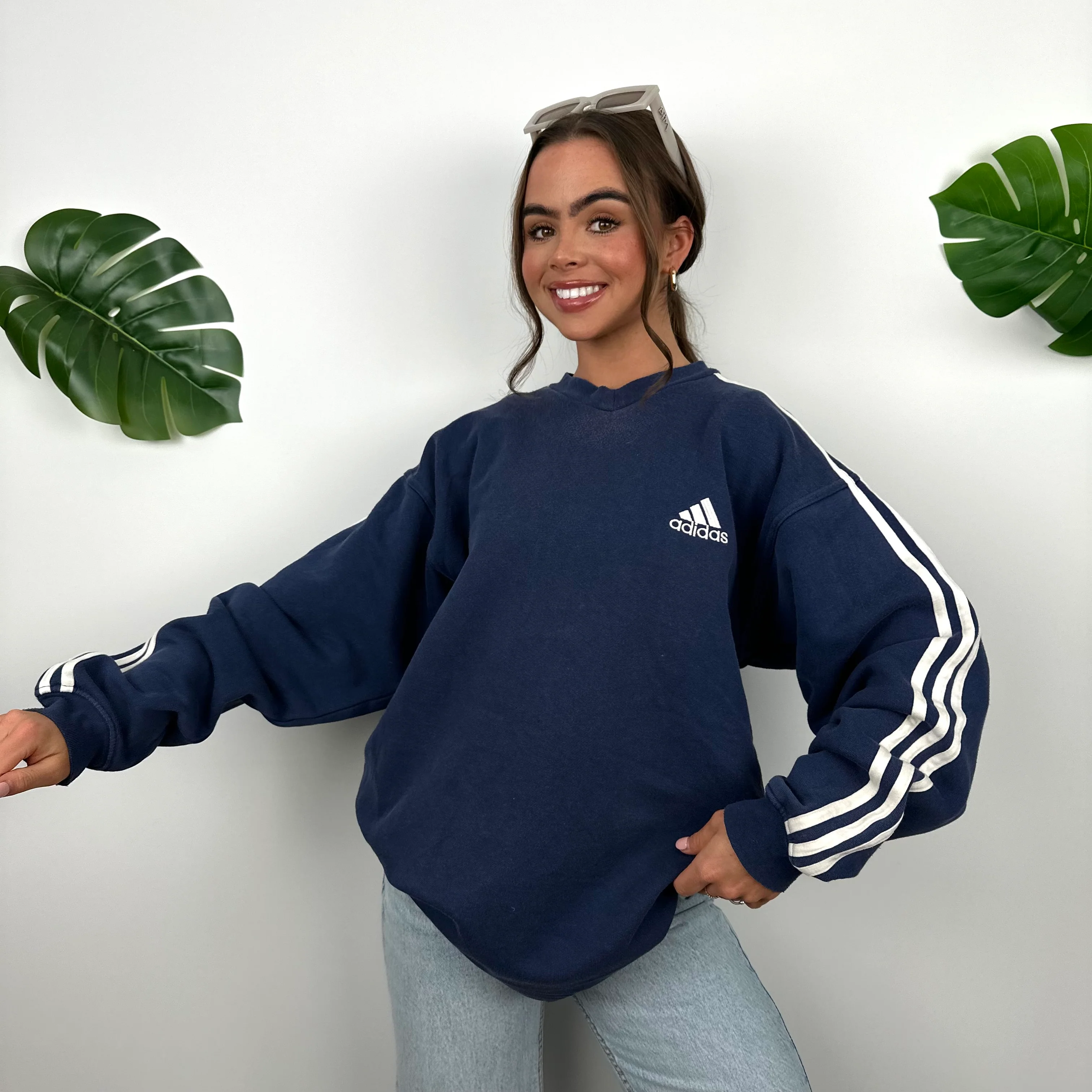Adidas Navy Embroidered Spell Out Sweatshirt (L) - Image 2