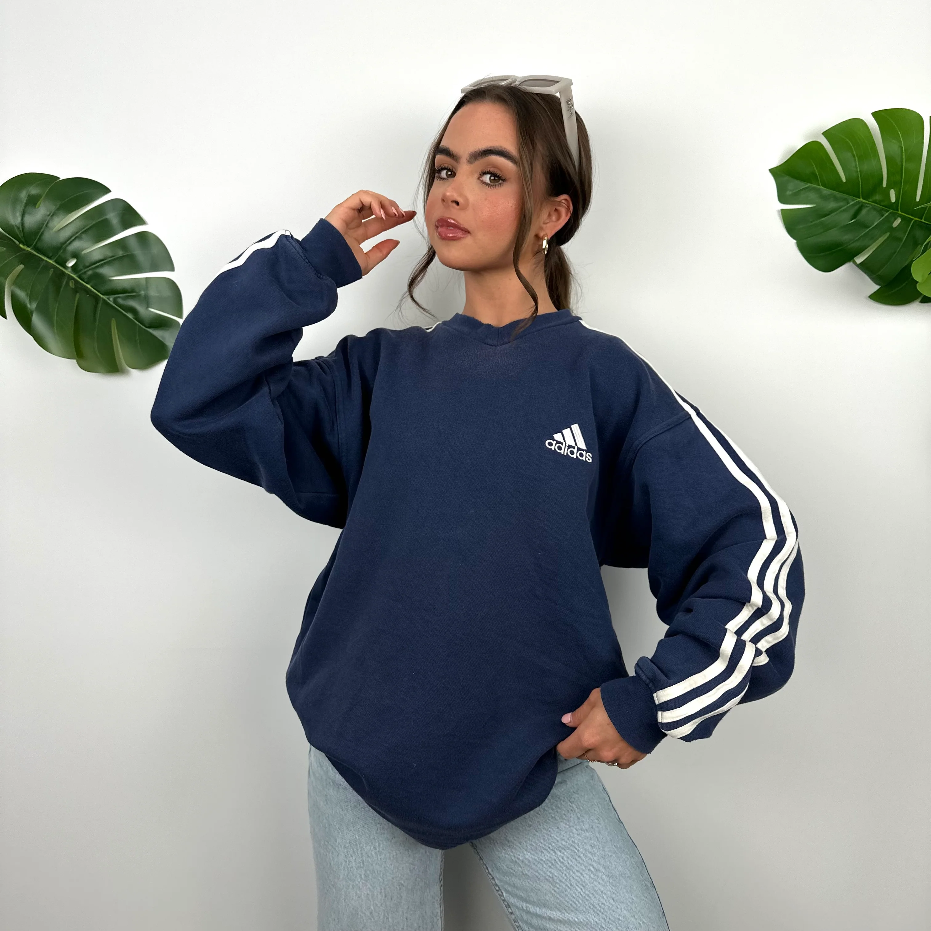 Adidas Navy Embroidered Spell Out Sweatshirt (L) - Image 3