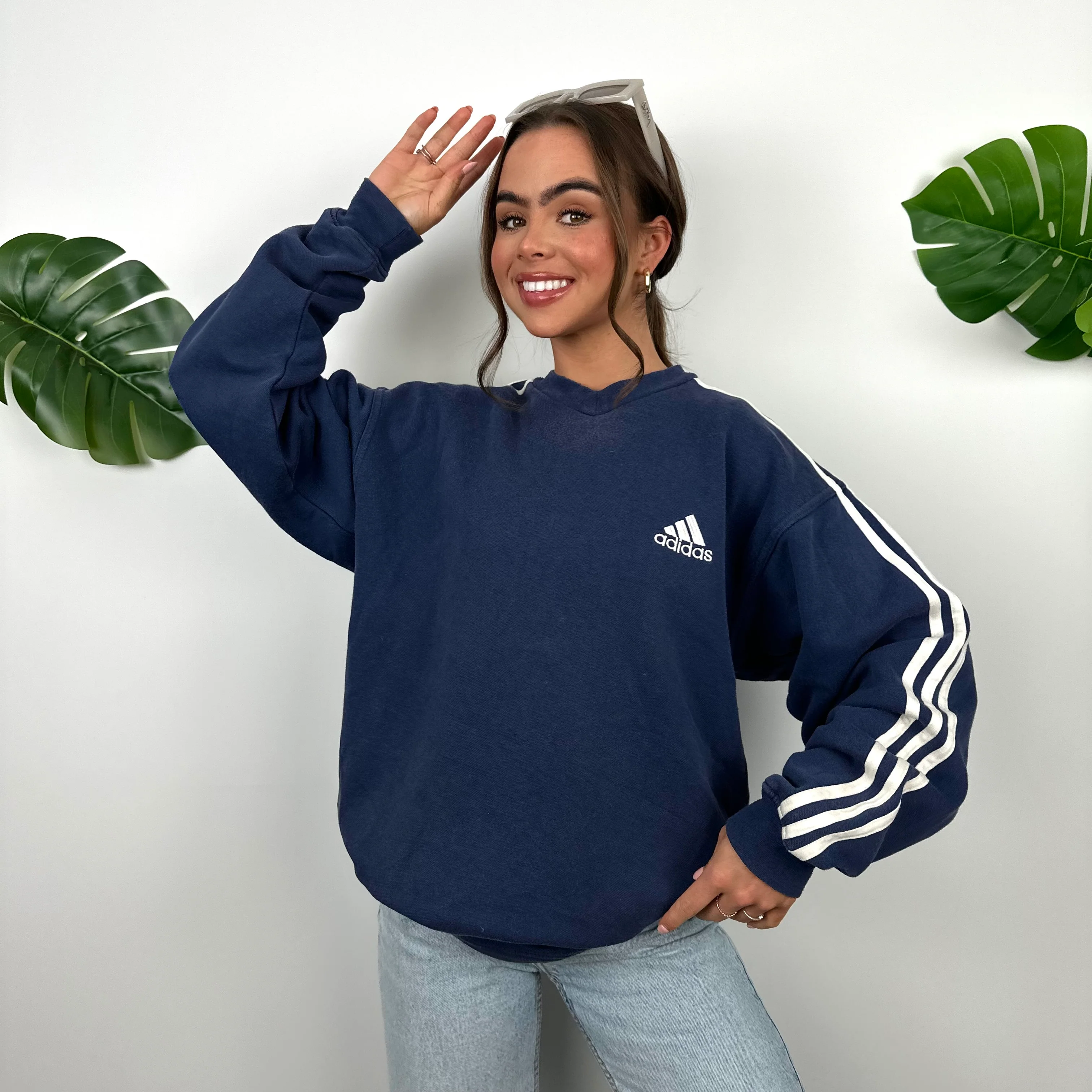 Adidas Navy Embroidered Spell Out Sweatshirt (L) - Image 4