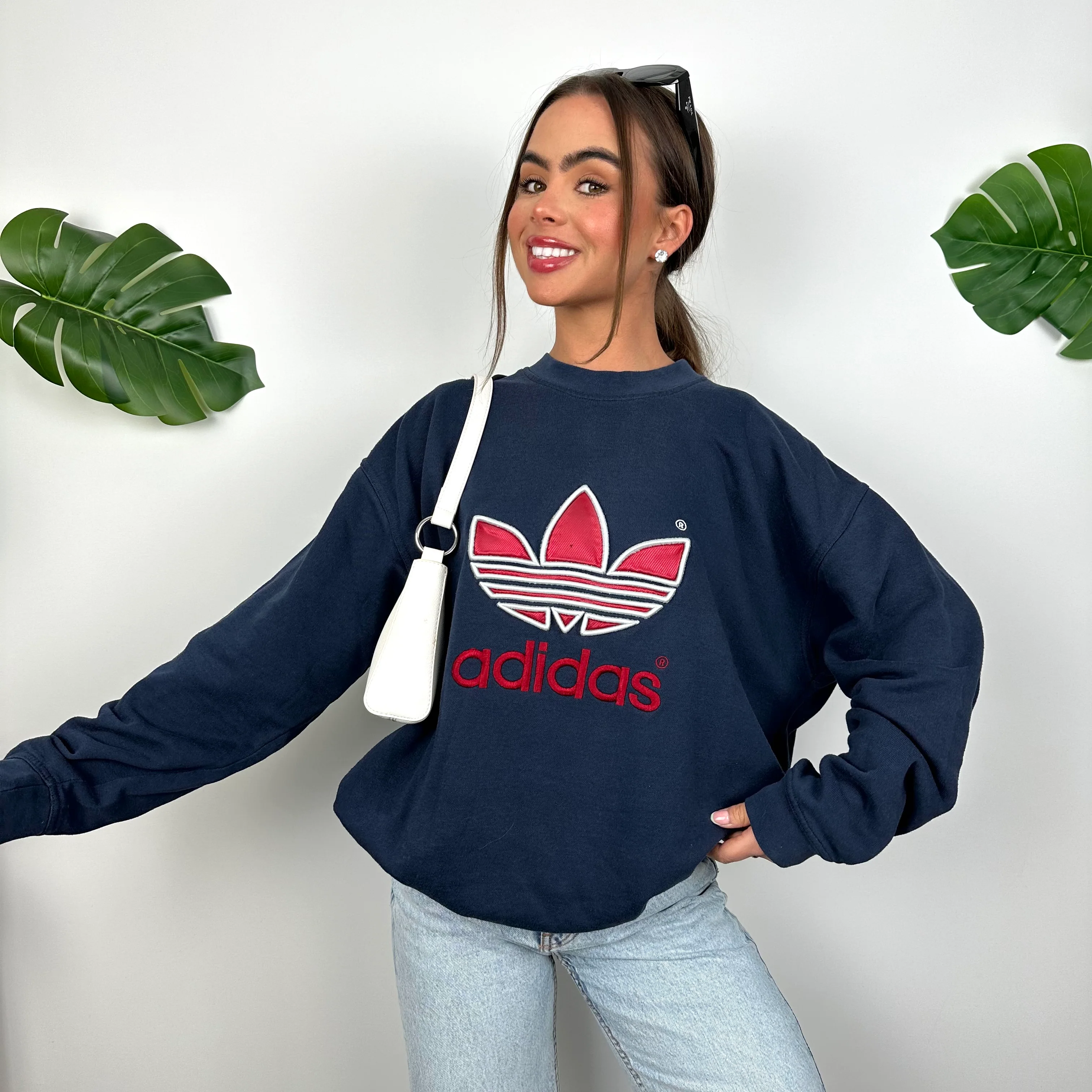 Adidas Navy Embroidered Spell Out Sweatshirt (L) - Image 4