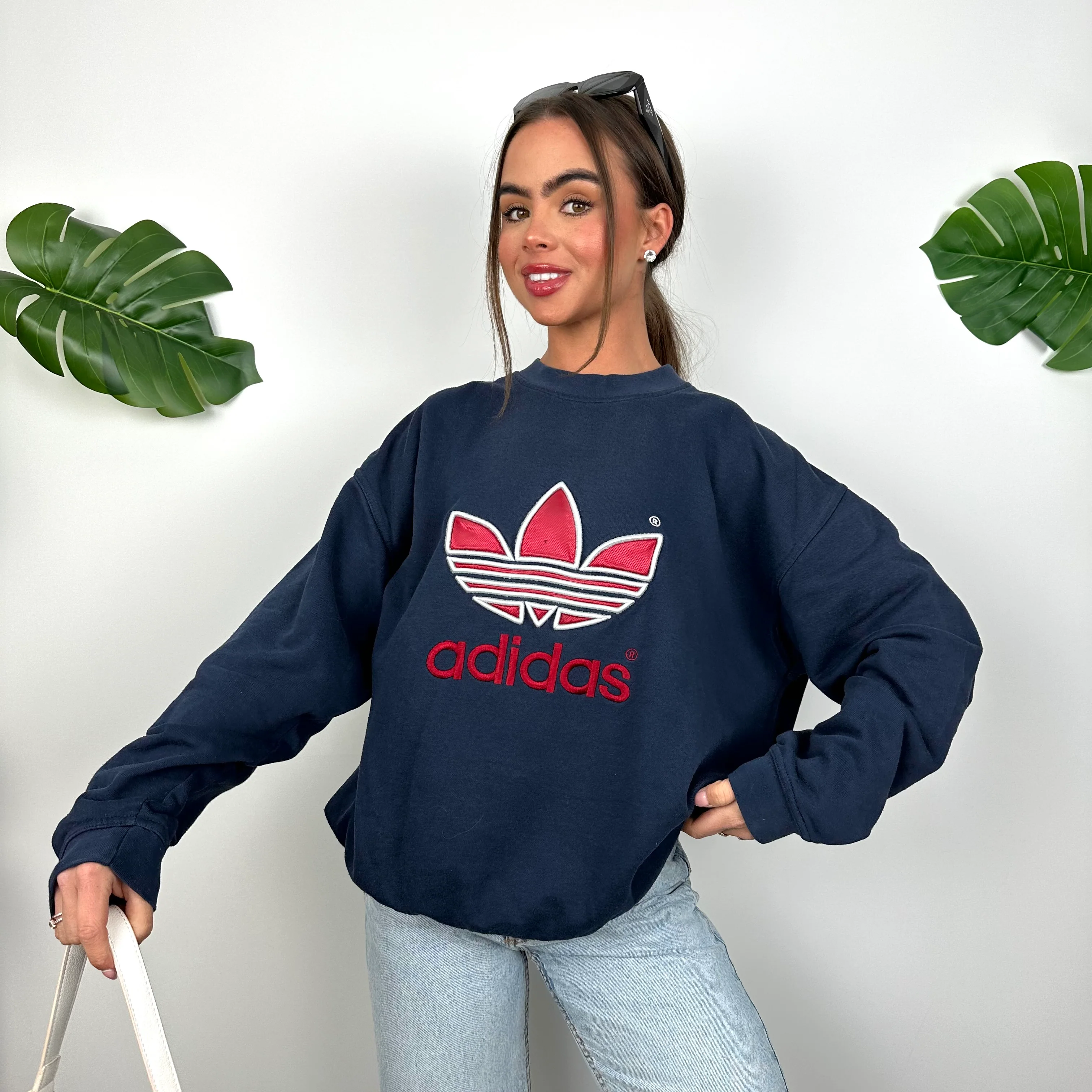 Adidas Navy Embroidered Spell Out Sweatshirt (L) - Image 5