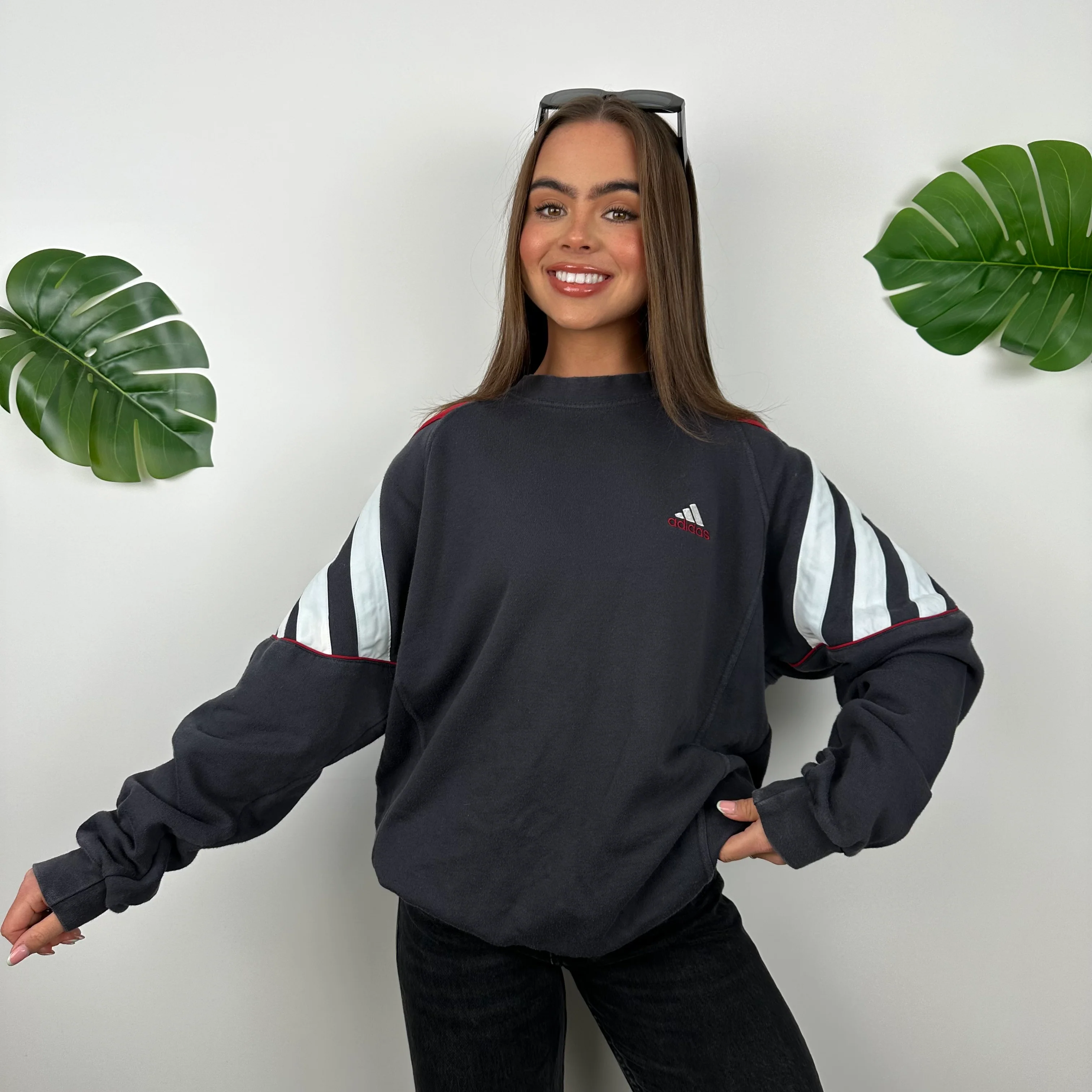 Adidas Black Embroidered Spell Out Sweatshirt (L) - Image 4