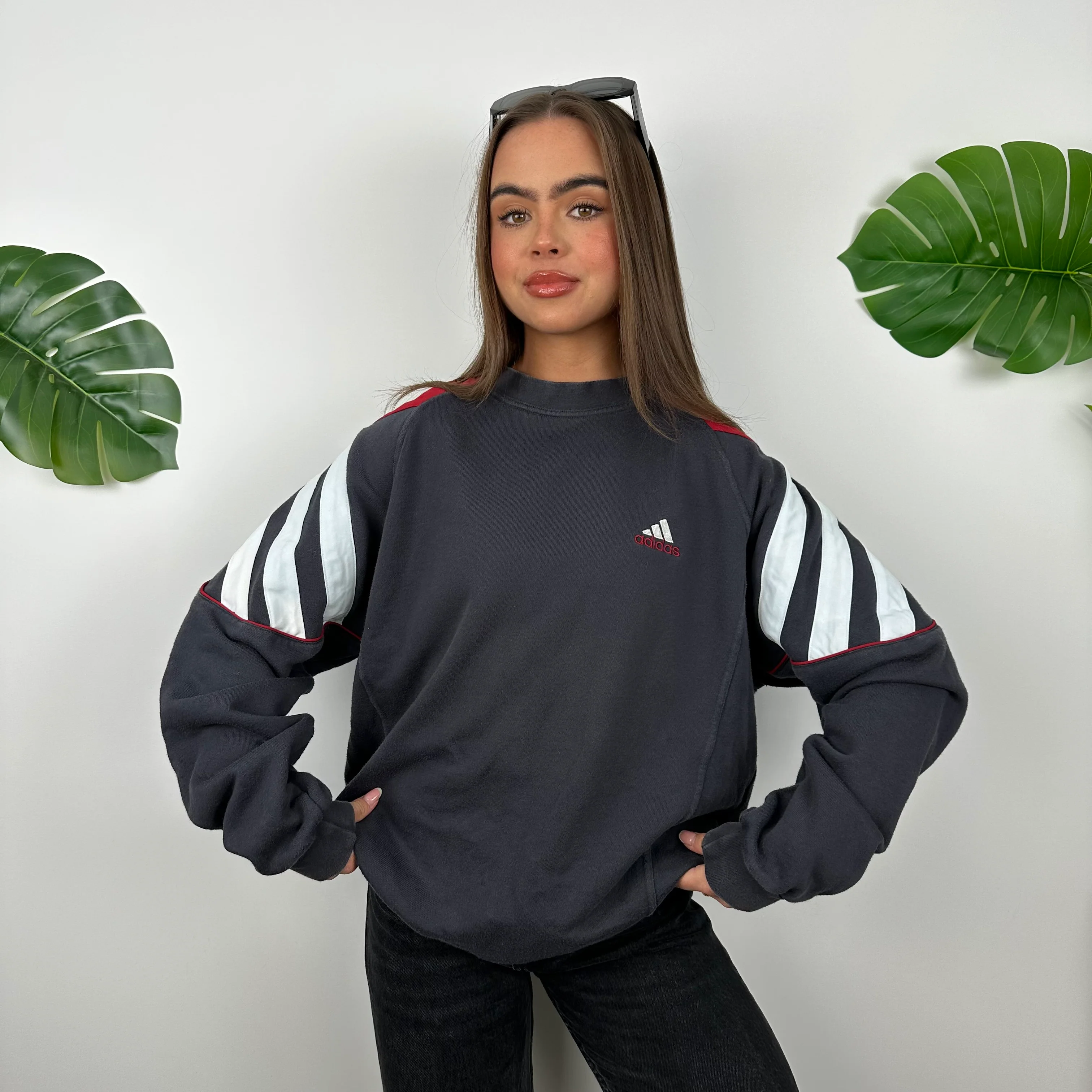 Adidas Black Embroidered Spell Out Sweatshirt (L) - Image 5