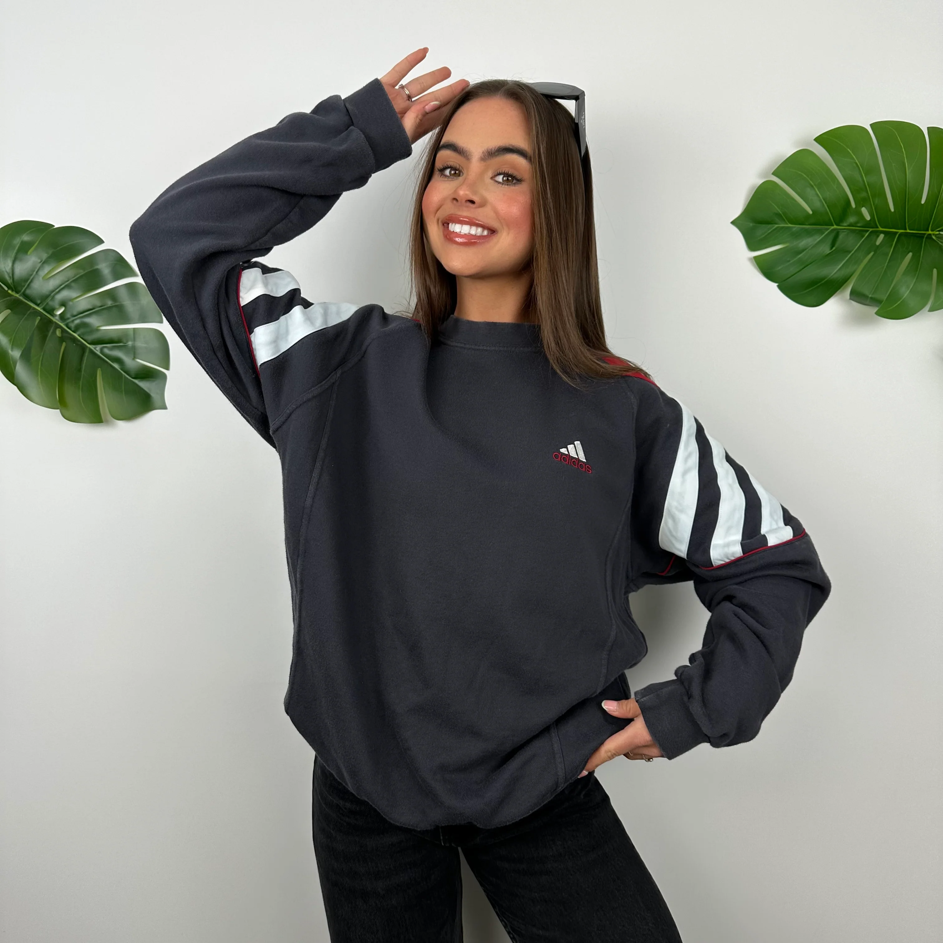 Adidas Black Embroidered Spell Out Sweatshirt (L) - Image 6