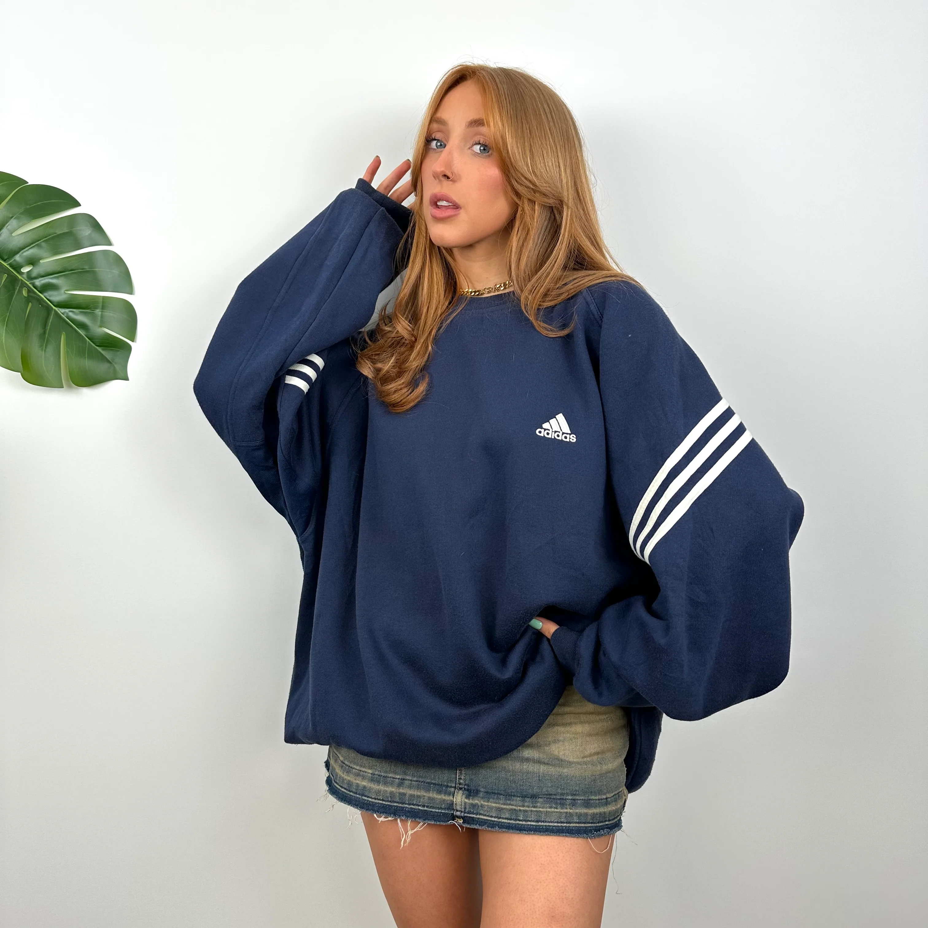 Adidas Navy Embroidered Spell Out Sweatshirt (L) - Image 2