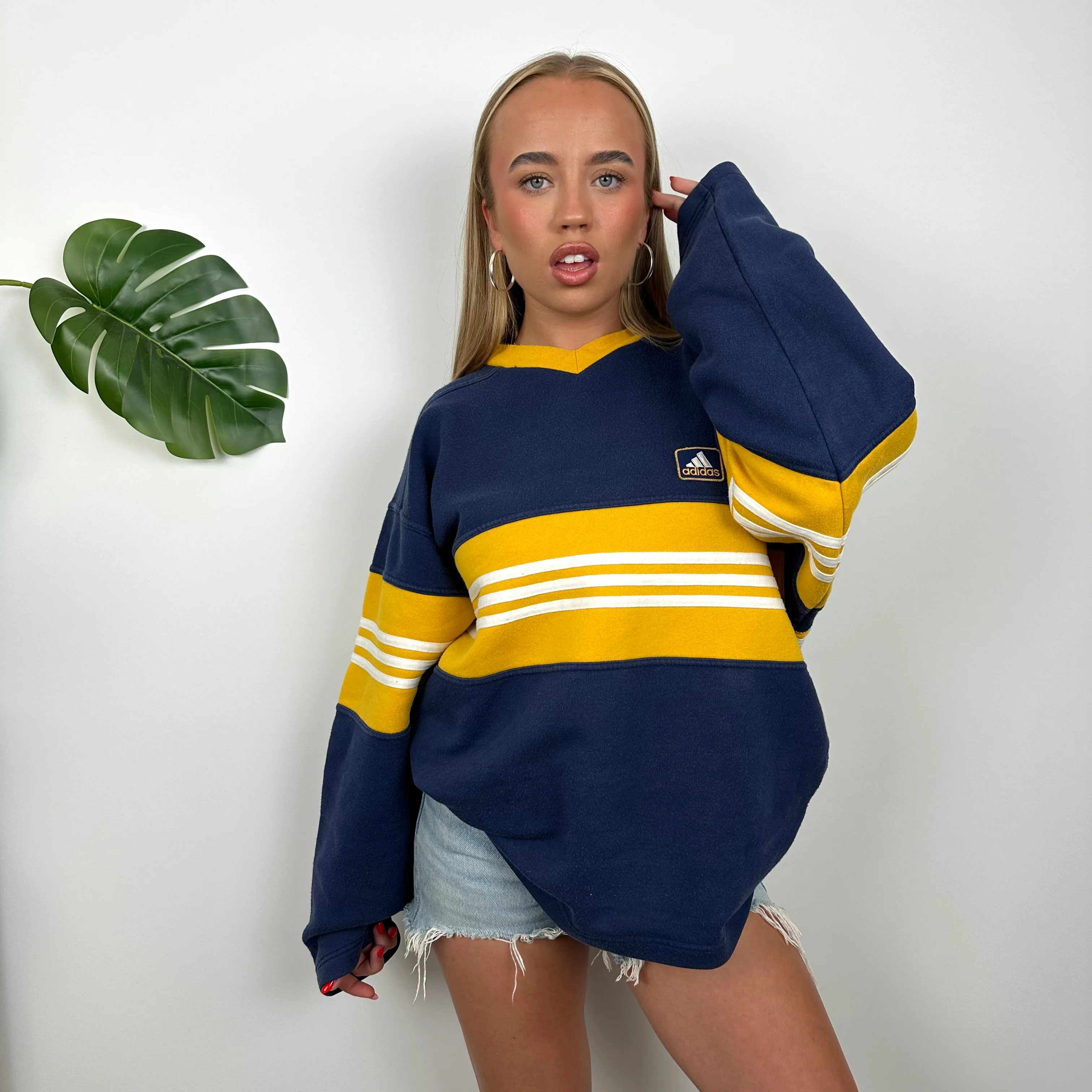 Adidas Navy Embroidered Spell Out Sweatshirt (M) - Image 4