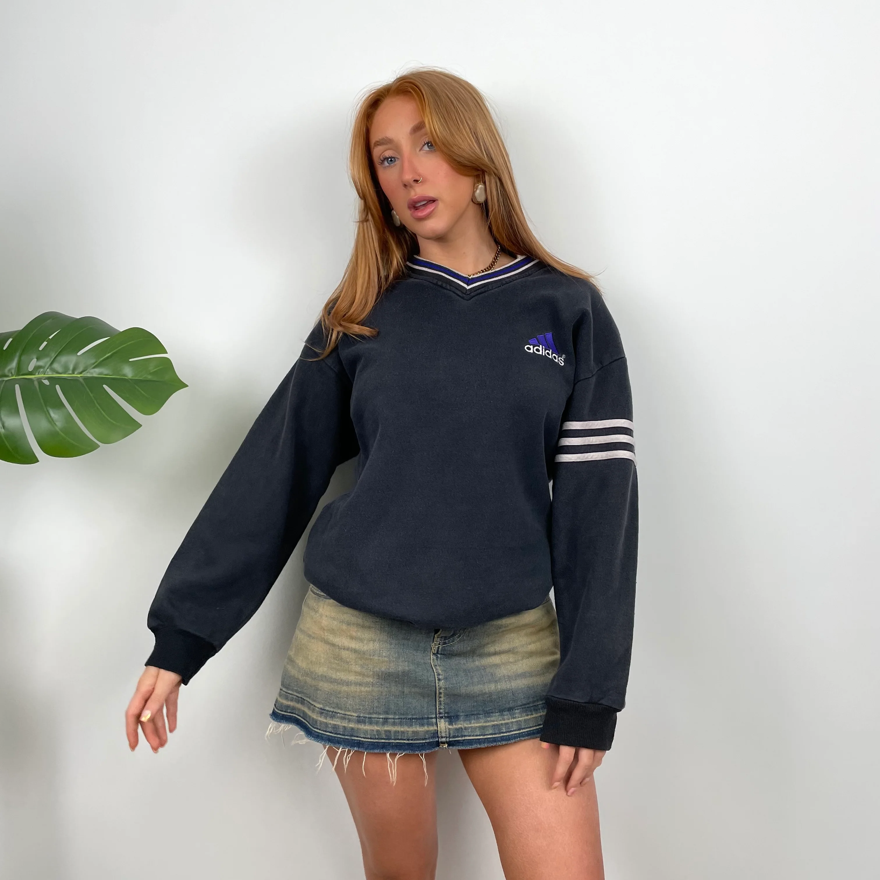 Adidas Navy Embroidered Spell Out Sweatshirt (S) - Image 3