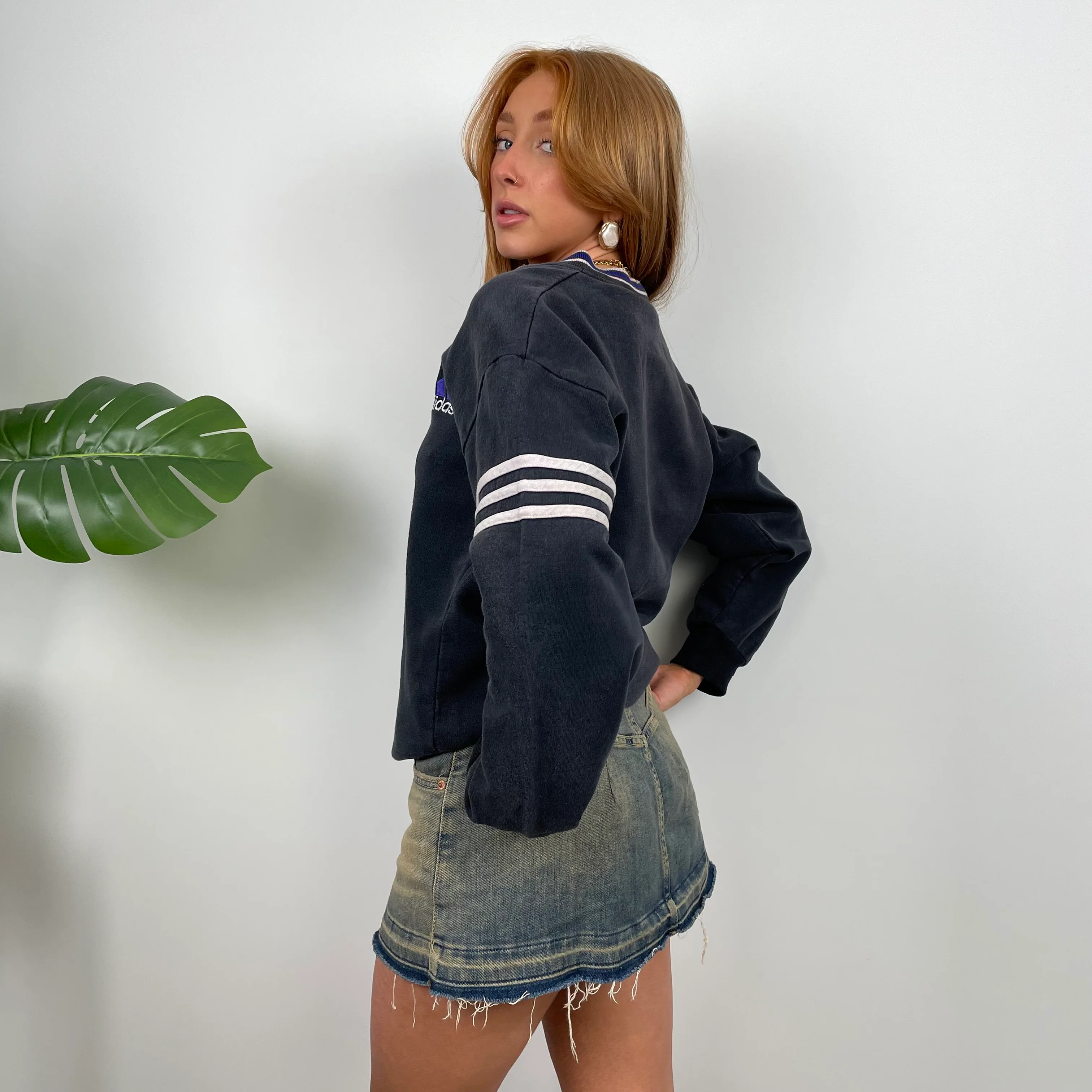 Adidas Navy Embroidered Spell Out Sweatshirt (S) - Image 5