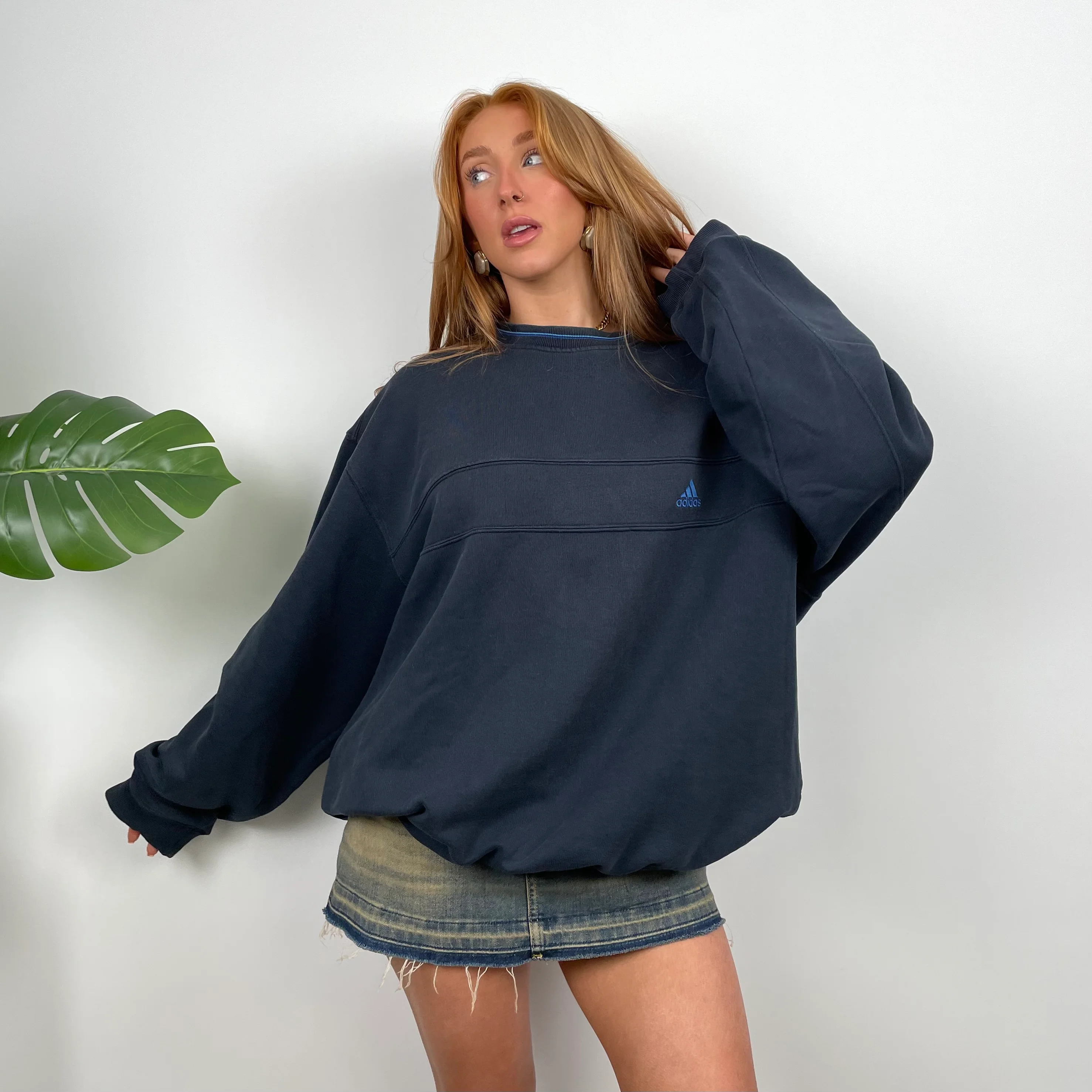 Adidas Navy Embroidered Spell Out Sweatshirt (XL) - Image 3
