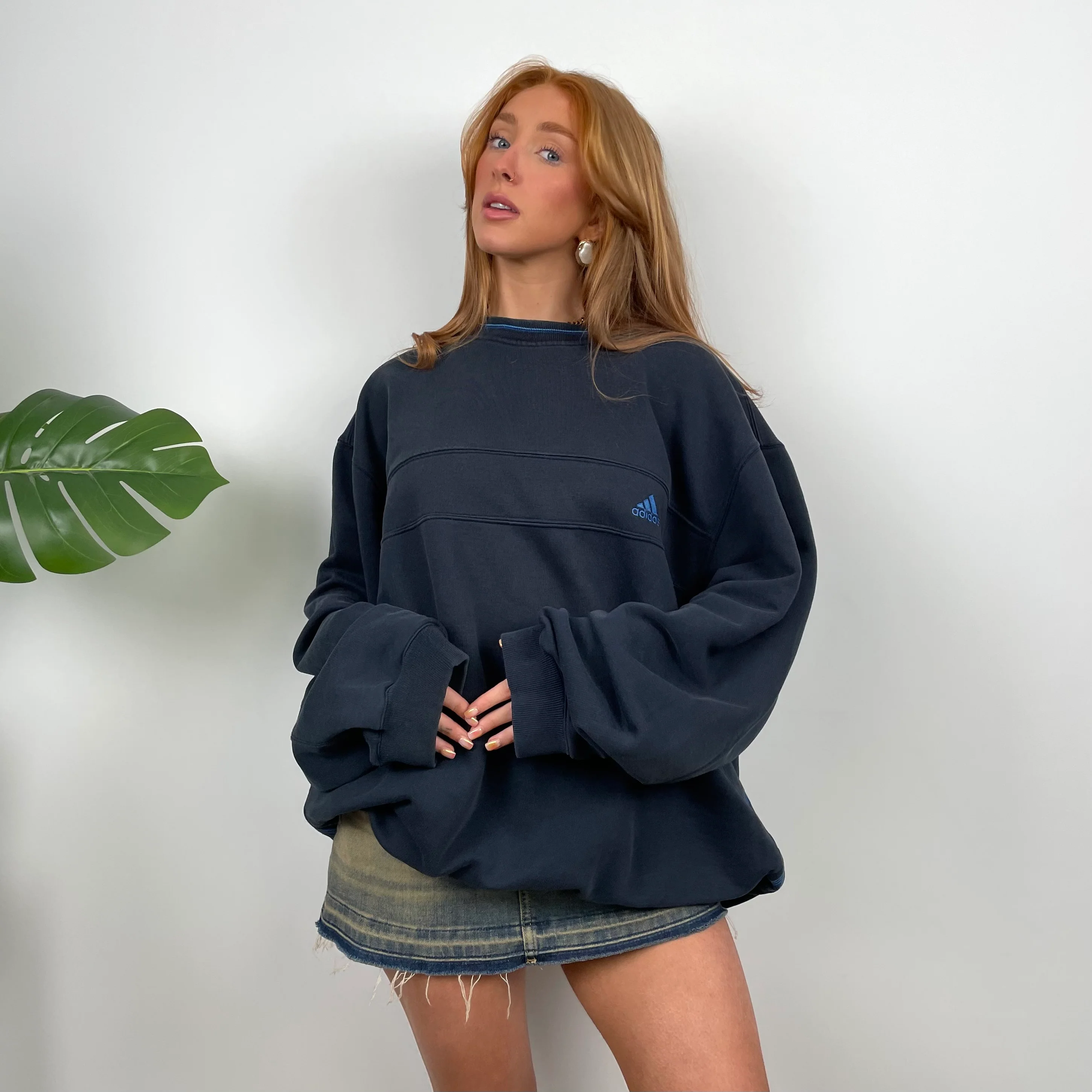 Adidas Navy Embroidered Spell Out Sweatshirt (XL) - Image 4
